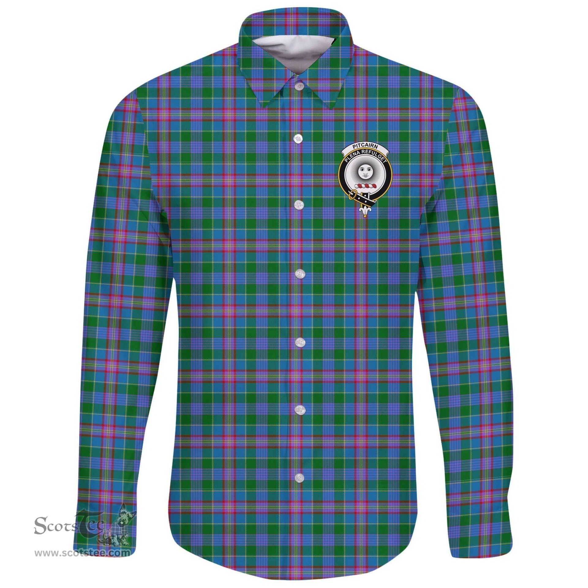 Scottish Pitcairn Hunting Clan Tartan Long Sleeve Button Shirt - Crest Classic Scottish Plaid Tartan Plaid