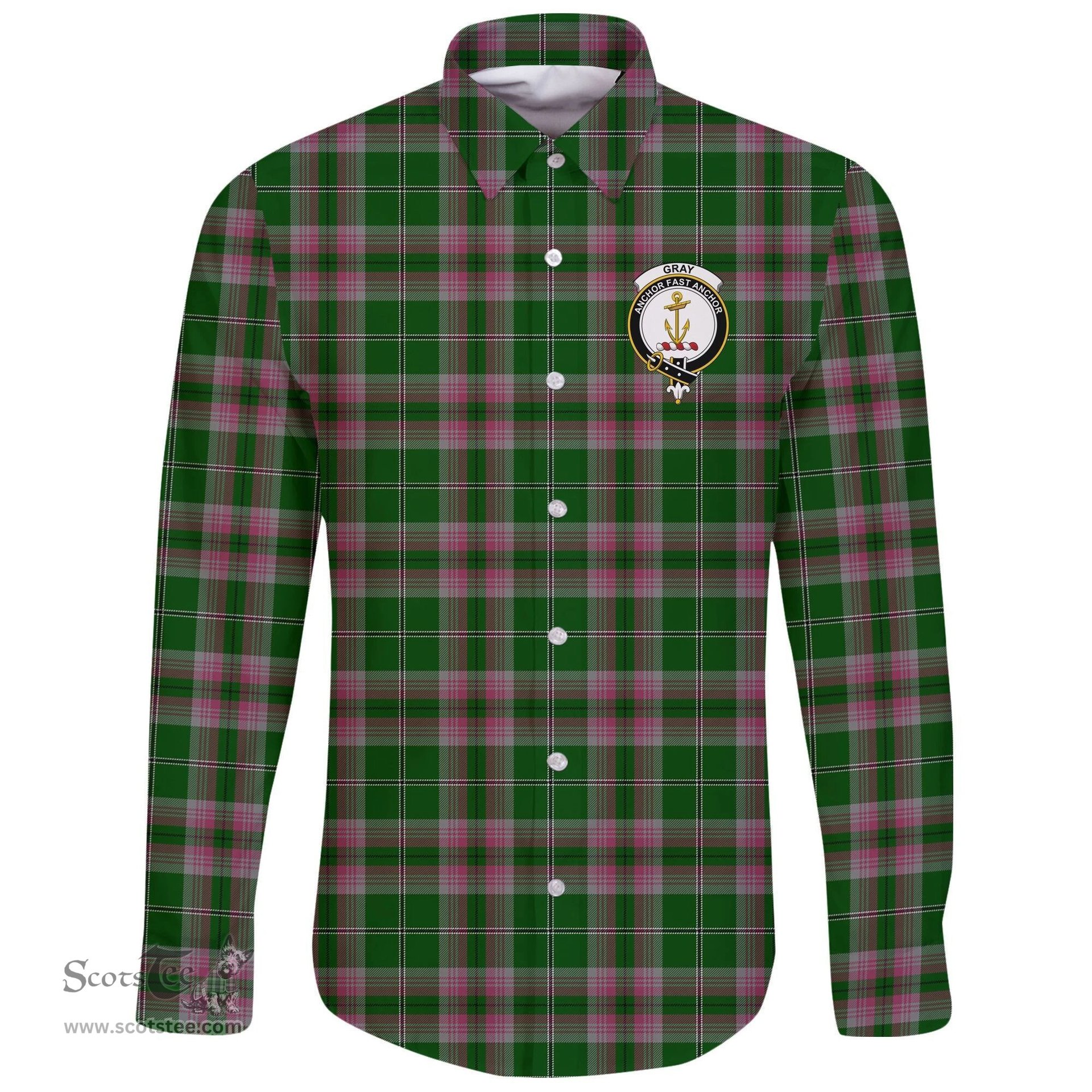 Scottish Gray Clan Tartan Long Sleeve Button Shirt - Crest Classic Scottish Plaid Tartan Plaid