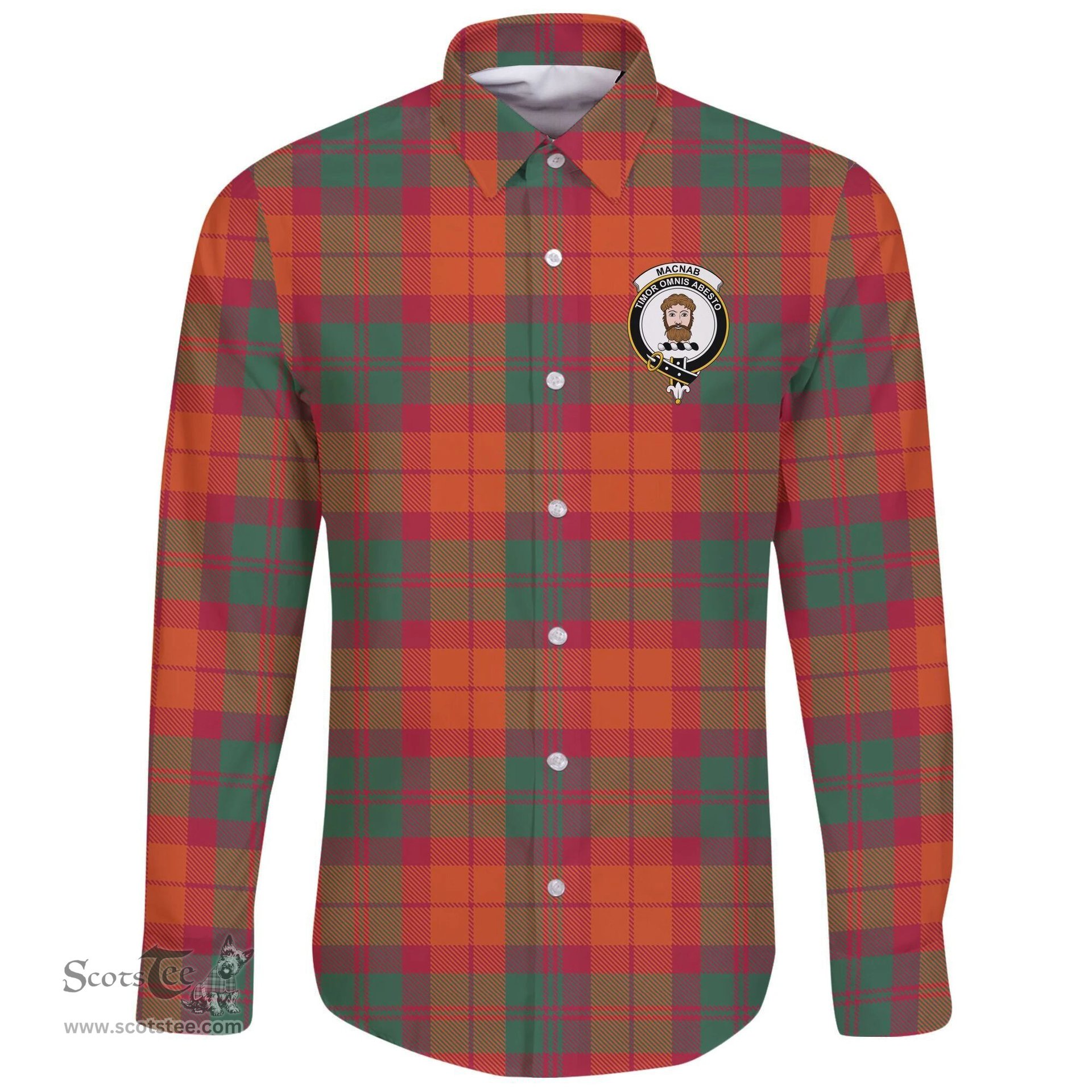 Scottish MacNab Ancient Clan Tartan Long Sleeve Button Shirt - Crest Classic Scottish Plaid Tartan Plaid