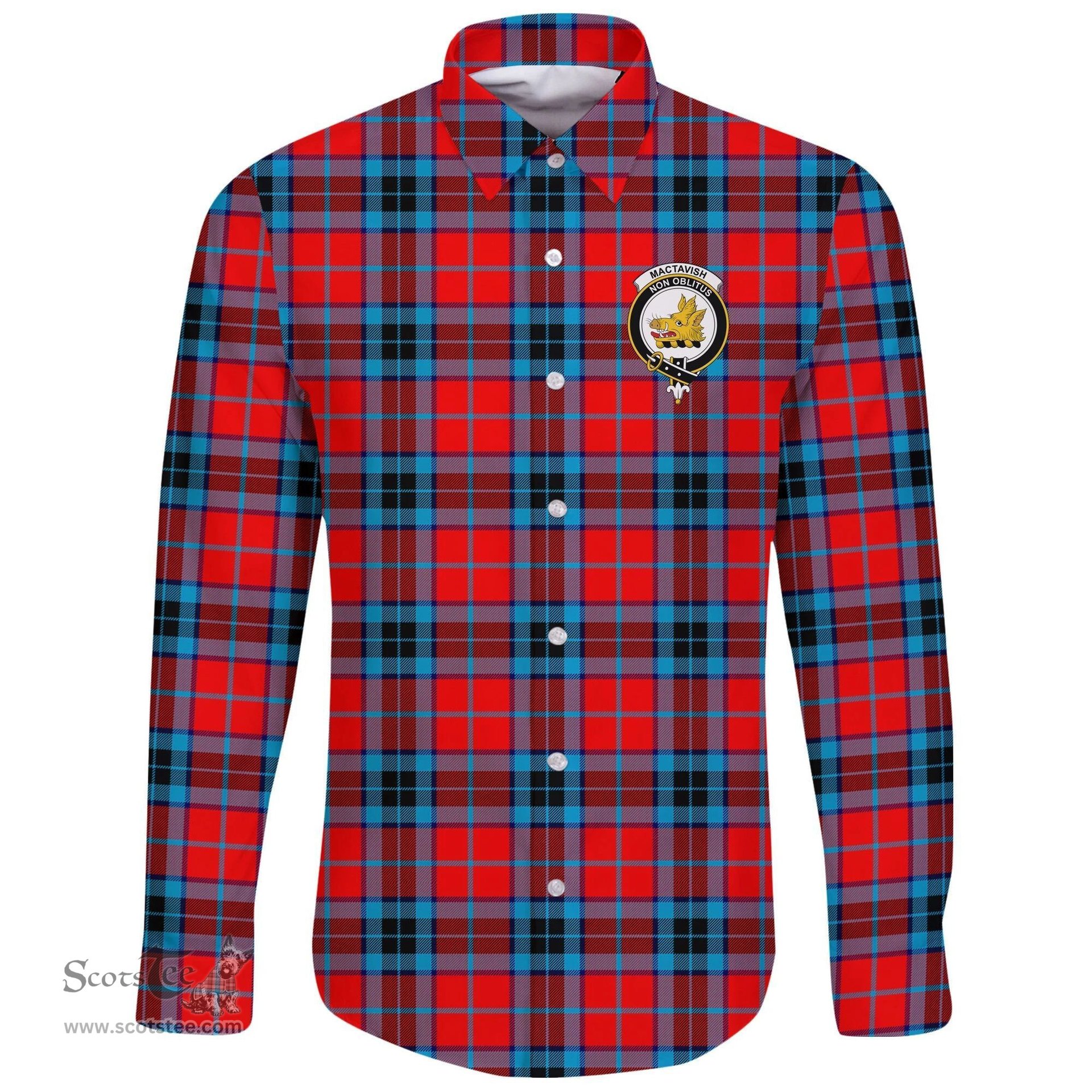Scottish MacTavish Modern Clan Tartan Long Sleeve Button Shirt - Crest Classic Scottish Plaid Tartan Plaid