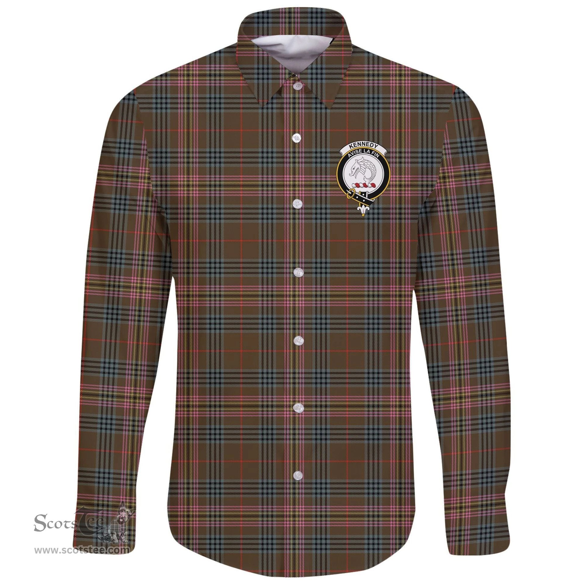 Scottish Kennedy Weathered Clan Tartan Long Sleeve Button Shirt - Crest Classic Scottish Plaid Tartan Plaid