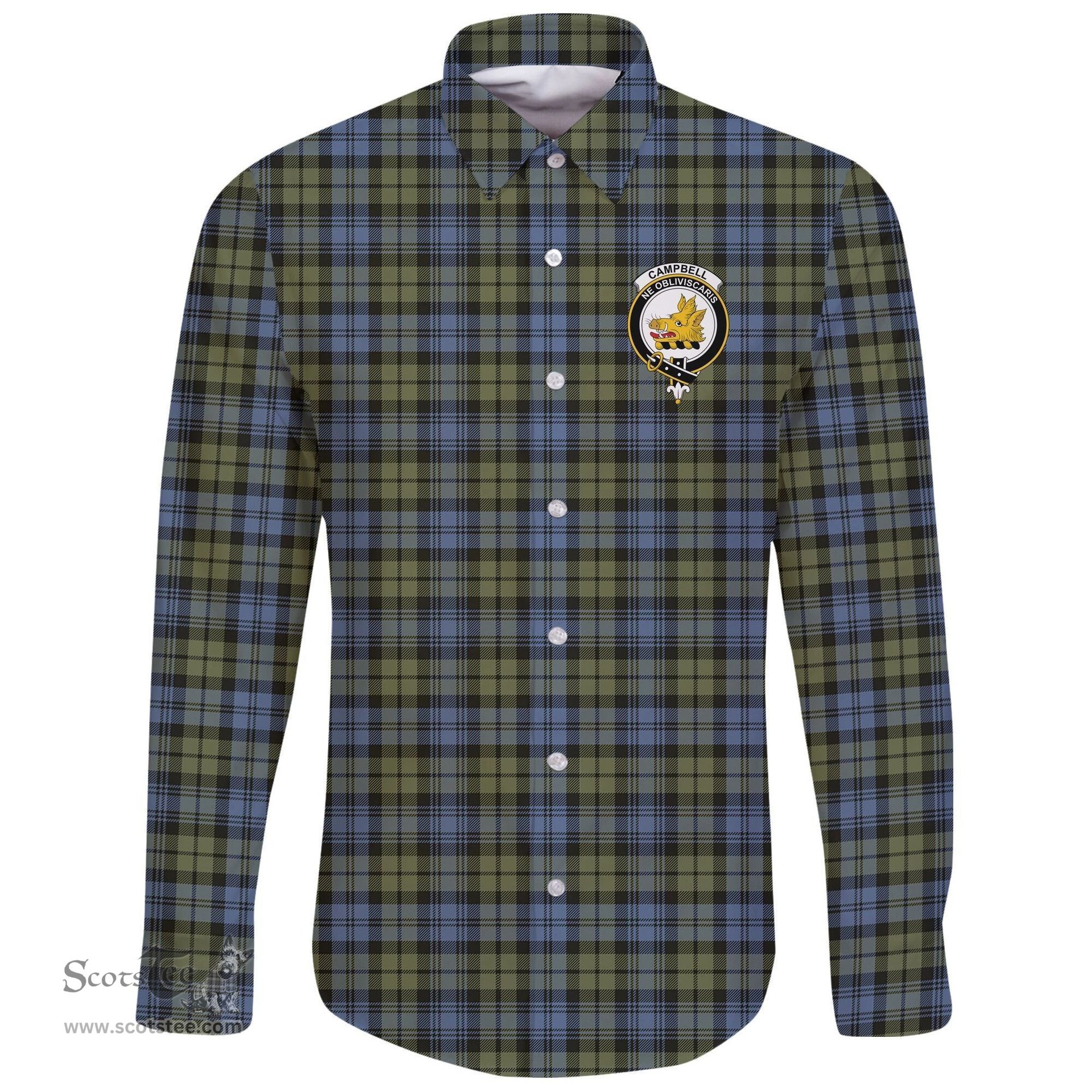 Scottish Campbell Faded Clan Tartan Long Sleeve Button Shirt - Crest Classic Scottish Plaid Tartan Plaid