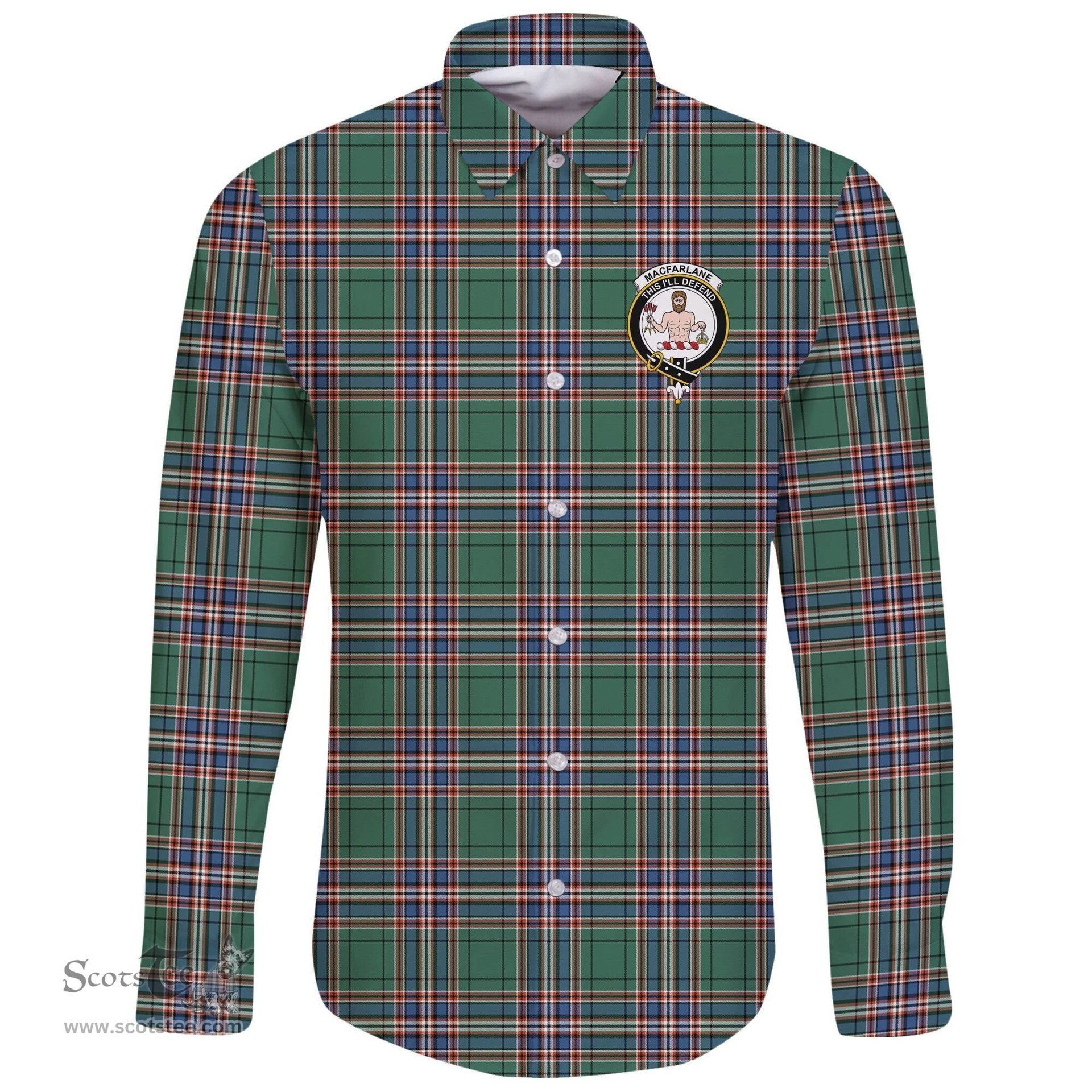 Scottish MacFarlane Hunting Ancient Clan Tartan Long Sleeve Button Shirt - Crest Classic Scottish Plaid Tartan Plaid