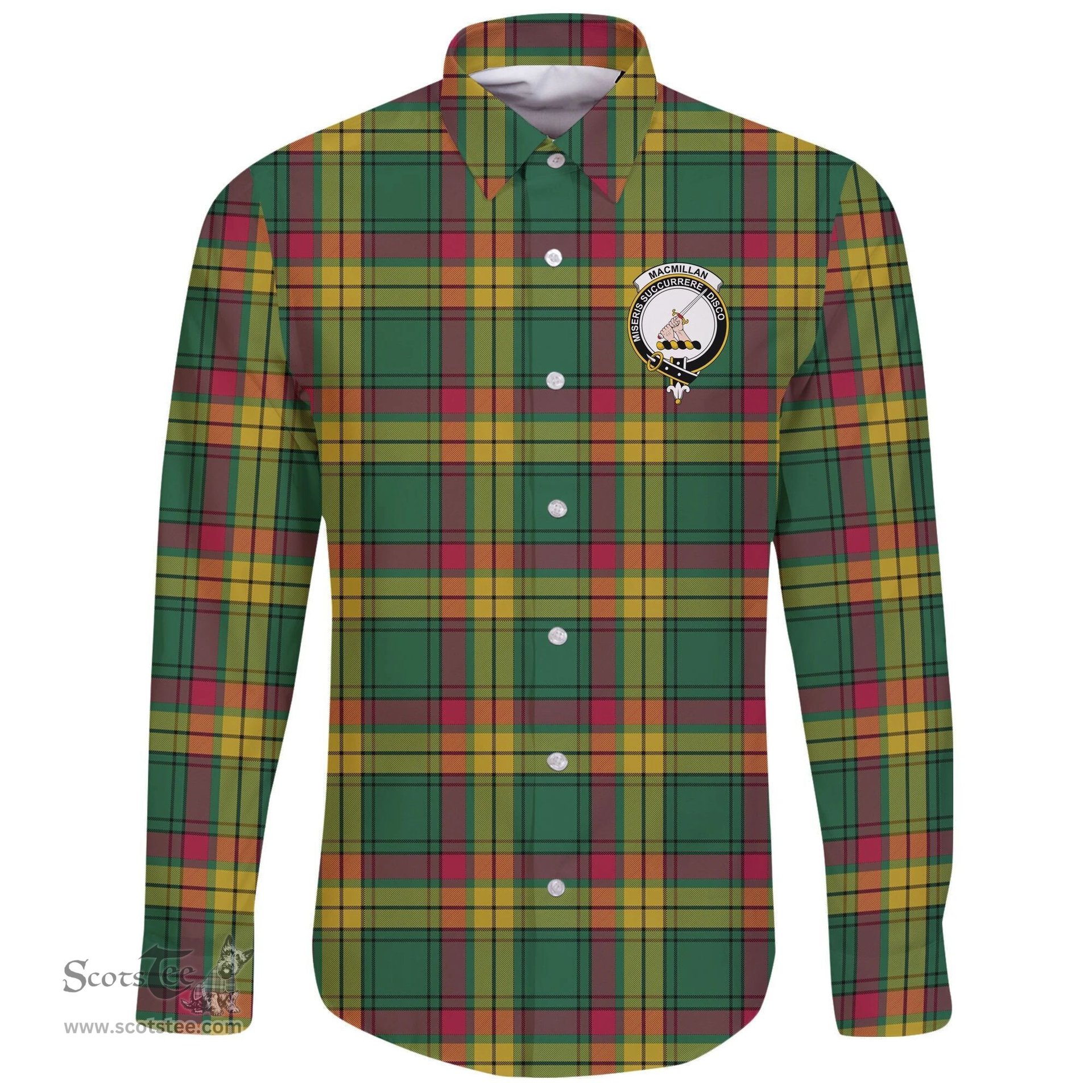 Scottish MacMillan Old Ancient Clan Tartan Long Sleeve Button Shirt - Crest Classic Scottish Plaid Tartan Plaid