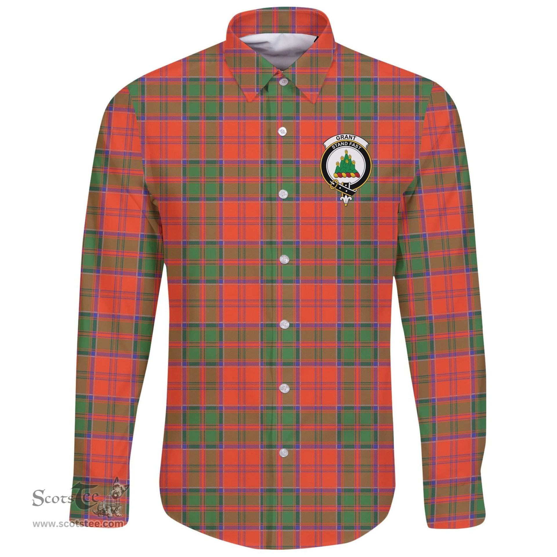 Scottish Grant Ancient Clan Tartan Long Sleeve Button Shirt - Crest Classic Scottish Plaid Tartan Plaid