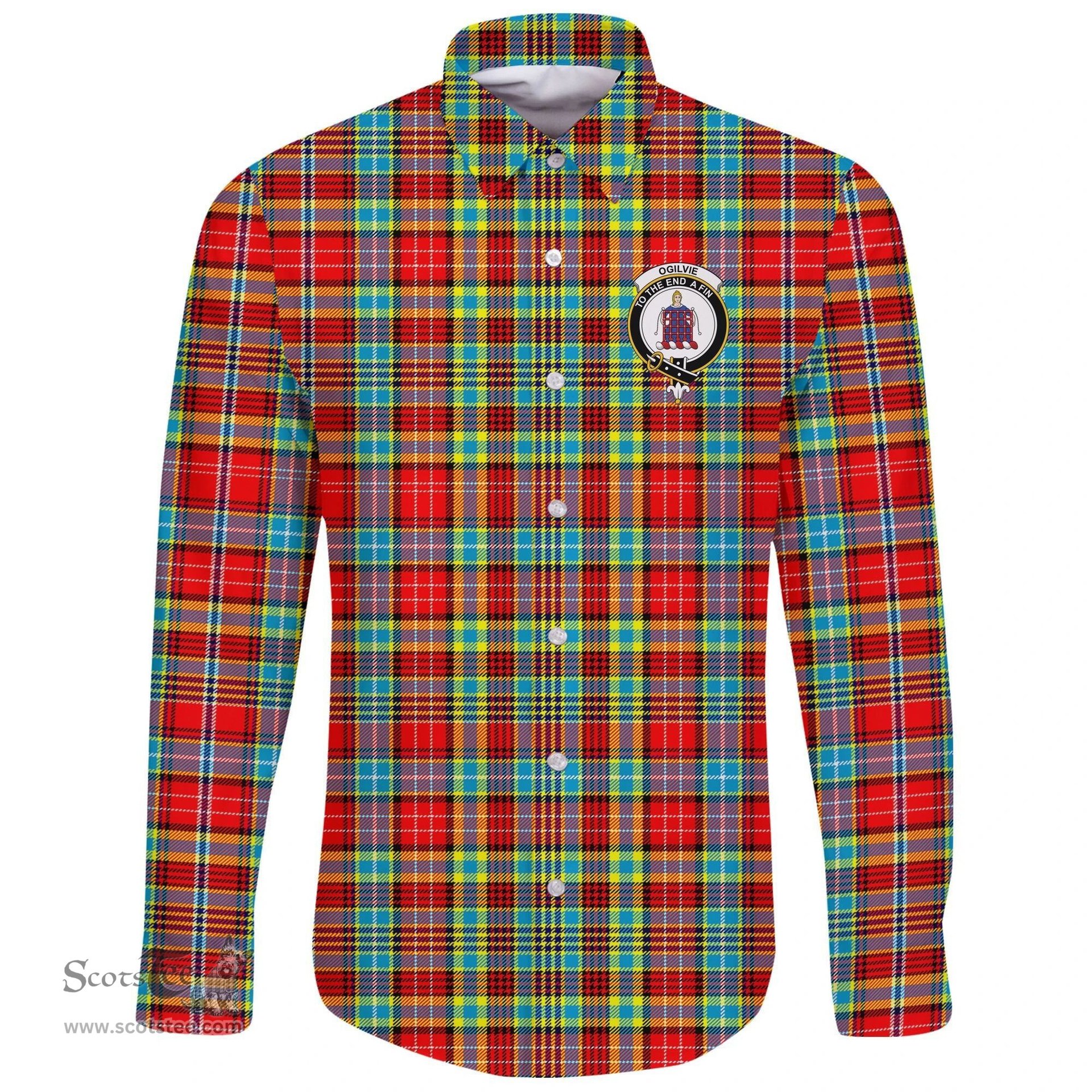 Scottish Ogilvie Hunting Ancient Clan Tartan Long Sleeve Button Shirt - Crest Classic Scottish Plaid Tartan Plaid