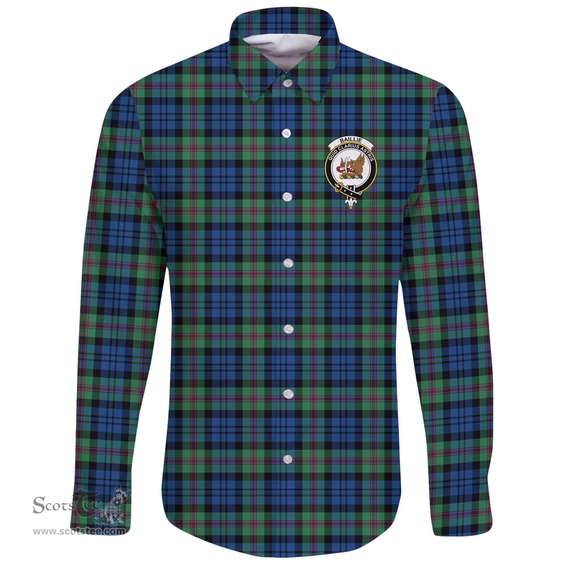 Scottish Baillie Ancient Clan Tartan Long Sleeve Button Shirt - Crest Classic Scottish Plaid Tartan Plaid
