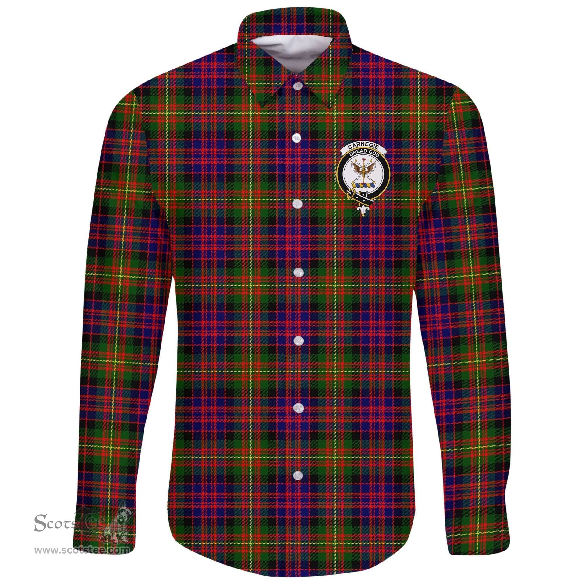 Scottish Carnegie Modern Clan Tartan Long Sleeve Button Shirt - Crest Classic Scottish Plaid Tartan Plaid