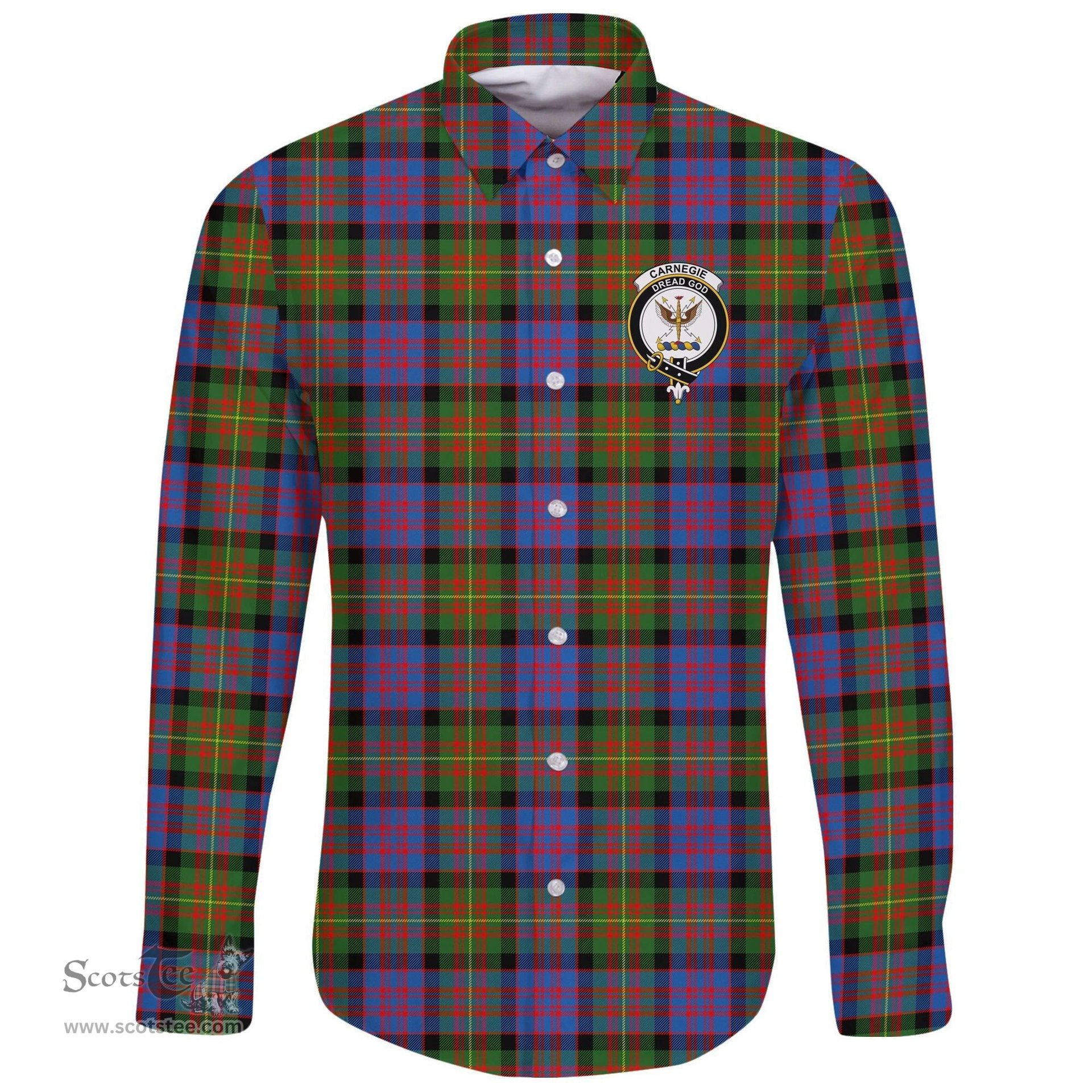 Scottish Carnegie Ancient Clan Tartan Long Sleeve Button Shirt - Crest Classic Scottish Plaid Tartan Plaid