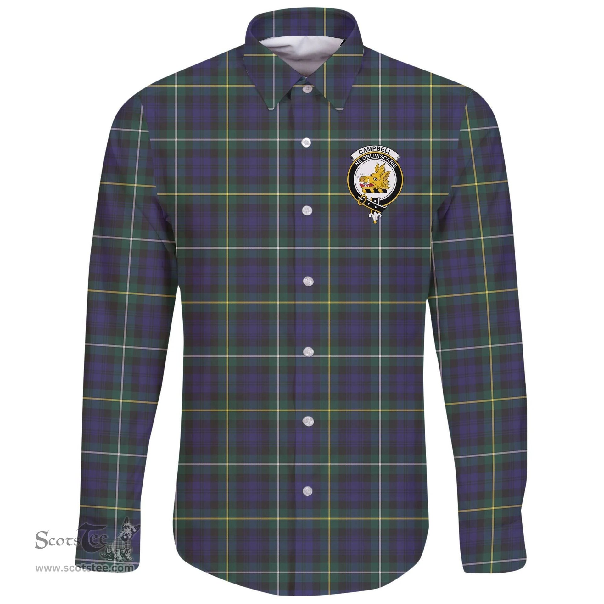 Scottish Campbell Argyll Modern Clan Tartan Long Sleeve Button Shirt - Crest Classic Scottish Plaid Tartan Plaid