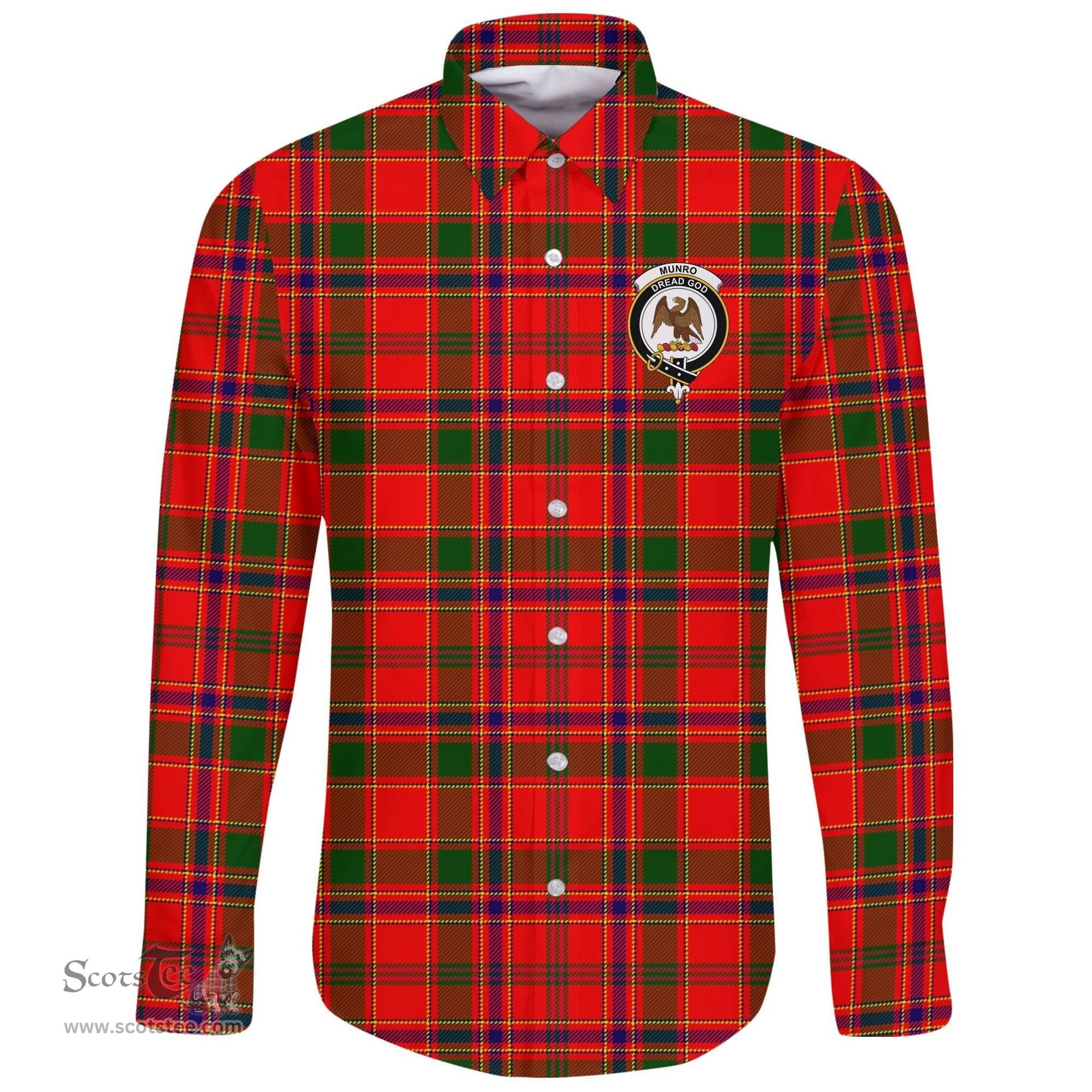 Scottish Munro Modern Clan Tartan Long Sleeve Button Shirt - Crest Classic Scottish Plaid Tartan Plaid