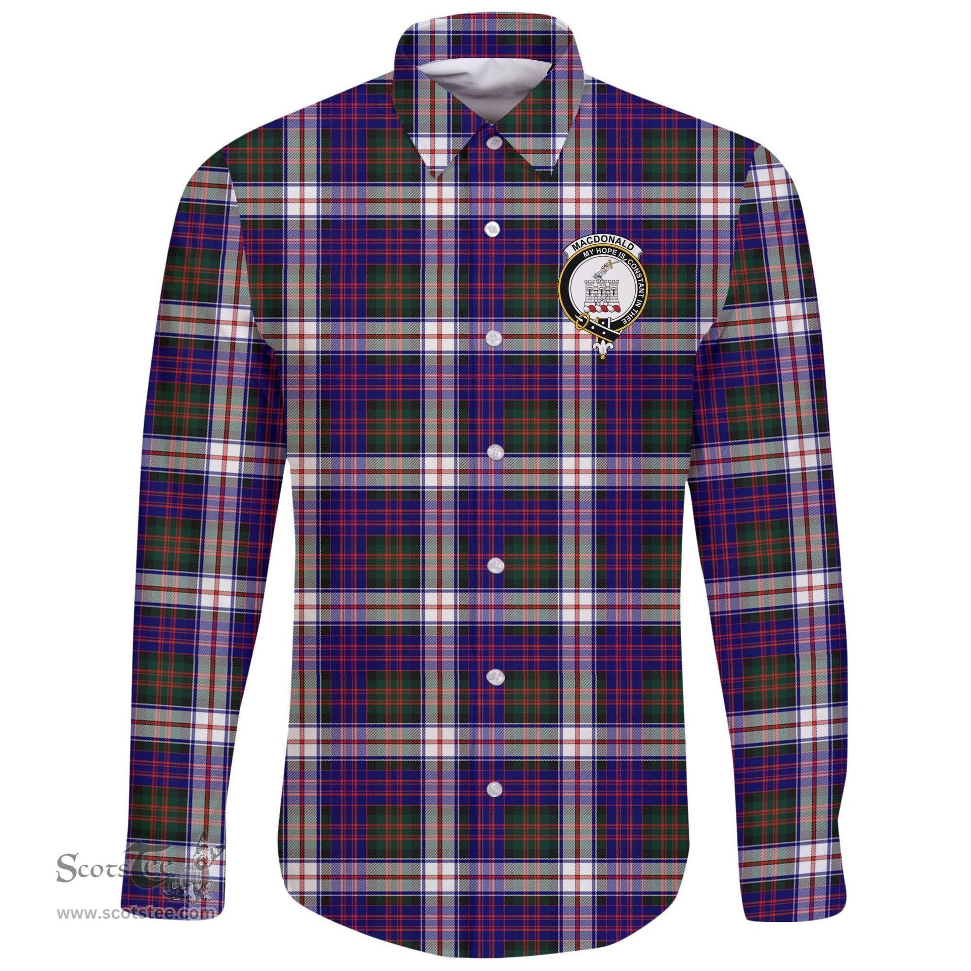 Scottish MacDonald Dress Modern Clan Tartan Long Sleeve Button Shirt - Crest Classic Scottish Plaid Tartan Plaid