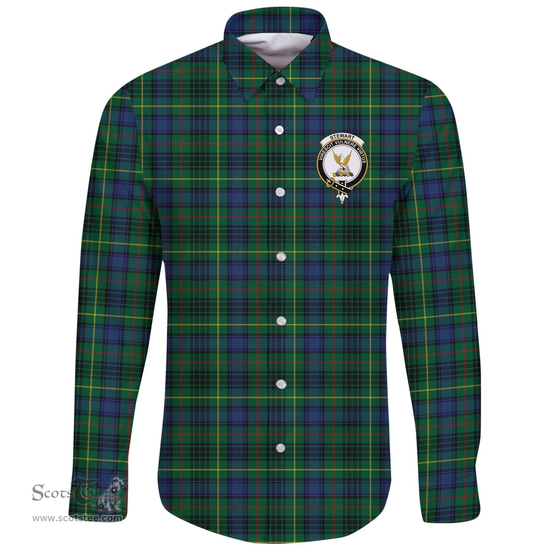 Scottish Stewart Hunting Modern Clan Tartan Long Sleeve Button Shirt - Crest Classic Scottish Plaid Tartan Plaid