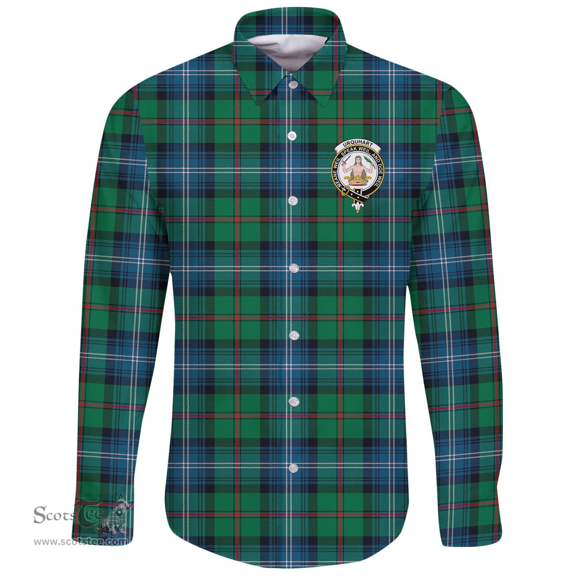 Scottish Urquhart Ancient Clan Tartan Long Sleeve Button Shirt - Crest Classic Scottish Plaid Tartan Plaid