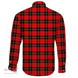 Scottish Wallace Hunting - Red Clan Tartan Long Sleeve Button Shirt - Crest Classic Scottish Plaid Tartan Plaid