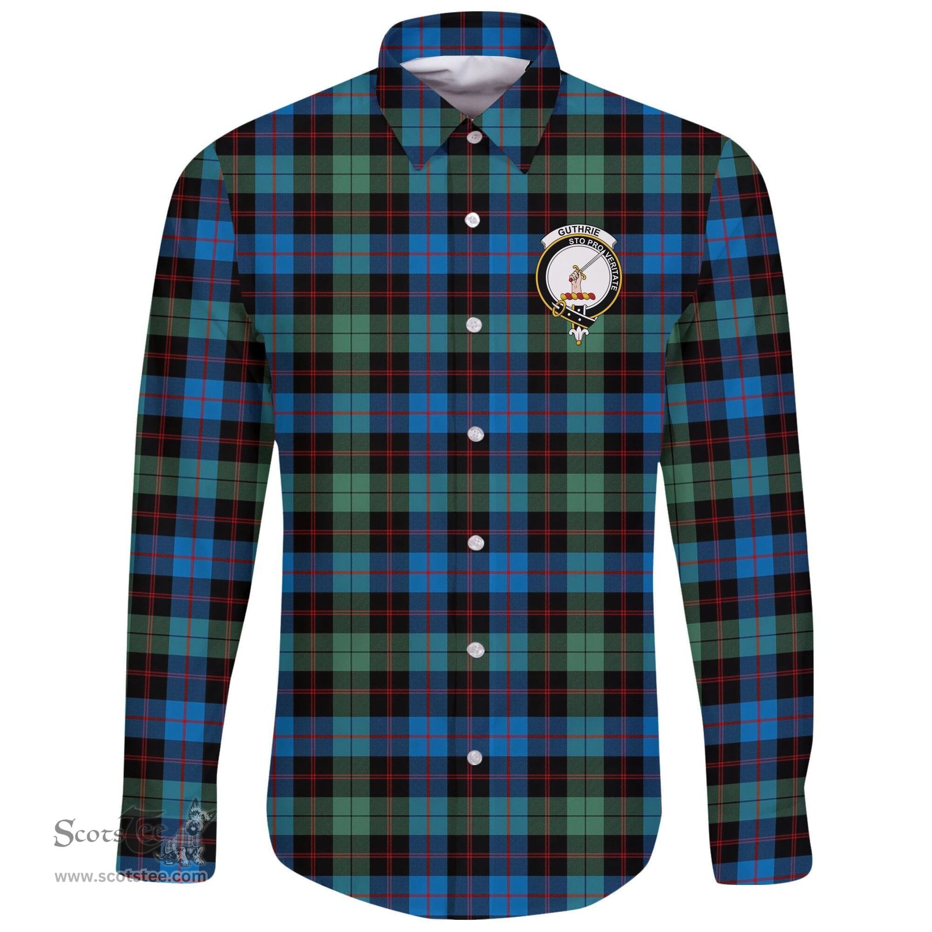 Scottish Guthrie Ancient Clan Tartan Long Sleeve Button Shirt - Crest Classic Scottish Plaid Tartan Plaid