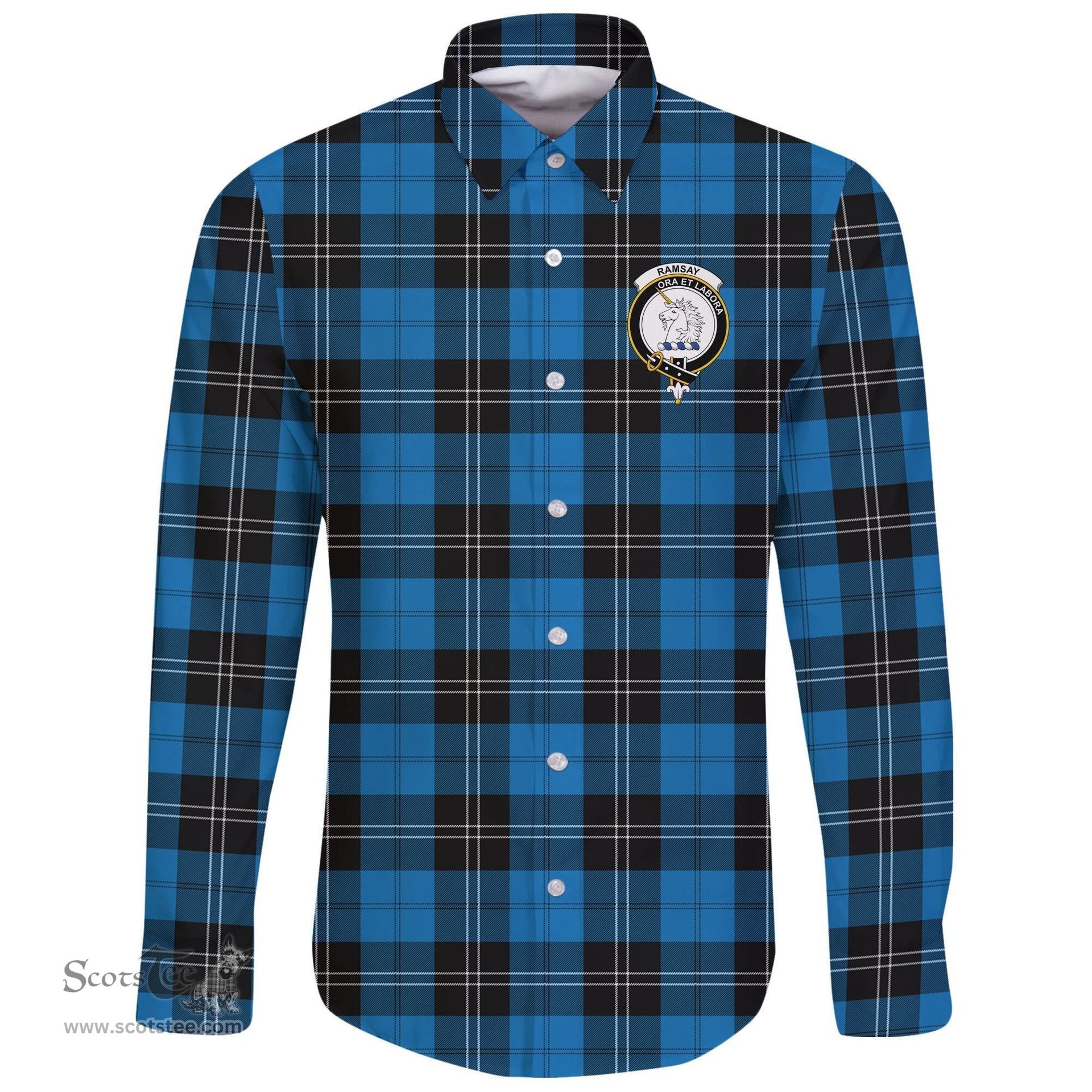 Scottish Ramsay Blue Ancient Clan Tartan Long Sleeve Button Shirt - Crest Classic Scottish Plaid Tartan Plaid