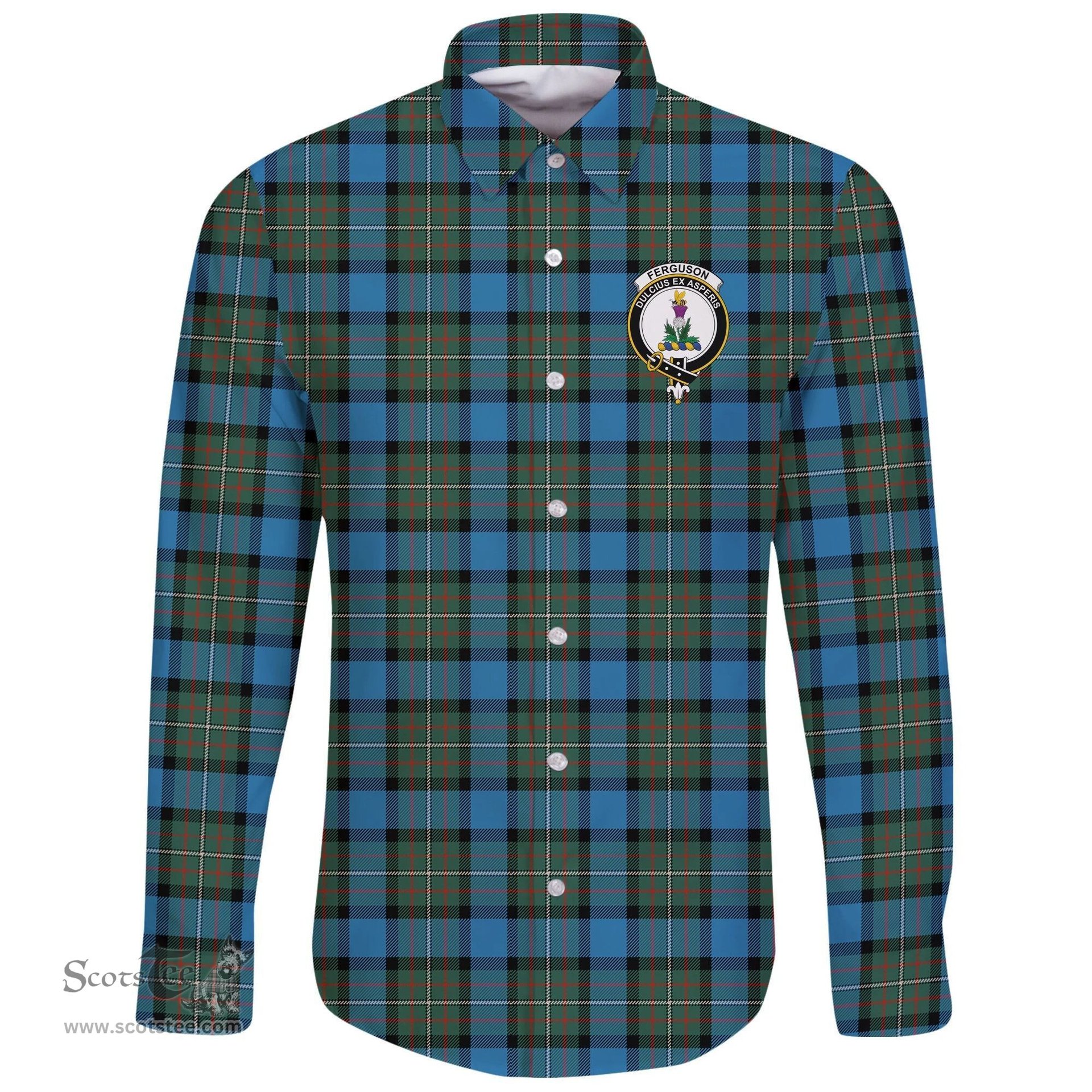 Scottish Fergusson Ancient Clan Tartan Long Sleeve Button Shirt - Crest Classic Scottish Plaid Tartan Plaid