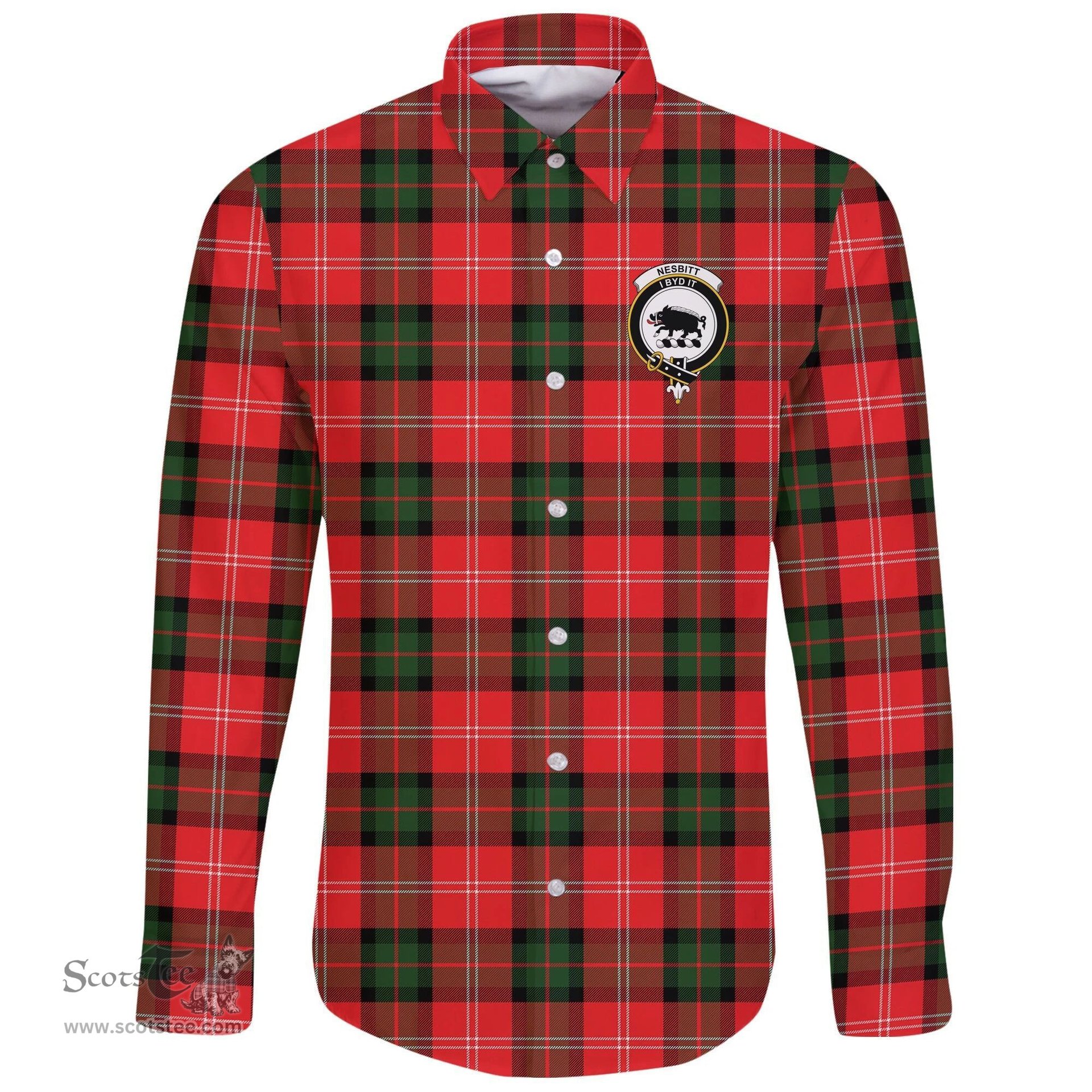 Scottish Nesbitt Modern Clan Tartan Long Sleeve Button Shirt - Crest Classic Scottish Plaid Tartan Plaid