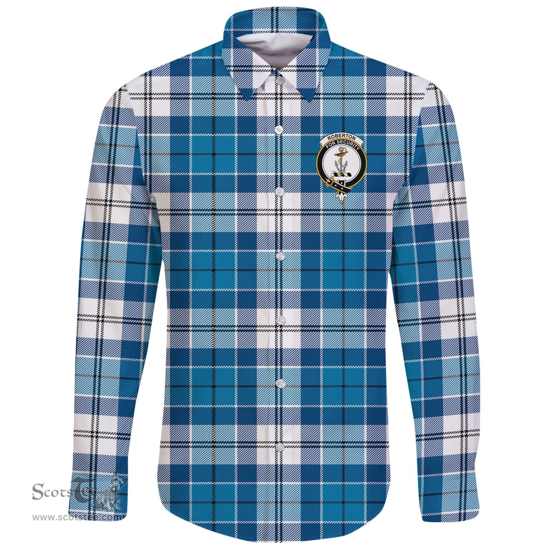 Scottish Roberton Clan Tartan Long Sleeve Button Shirt - Crest Classic Scottish Plaid Tartan Plaid