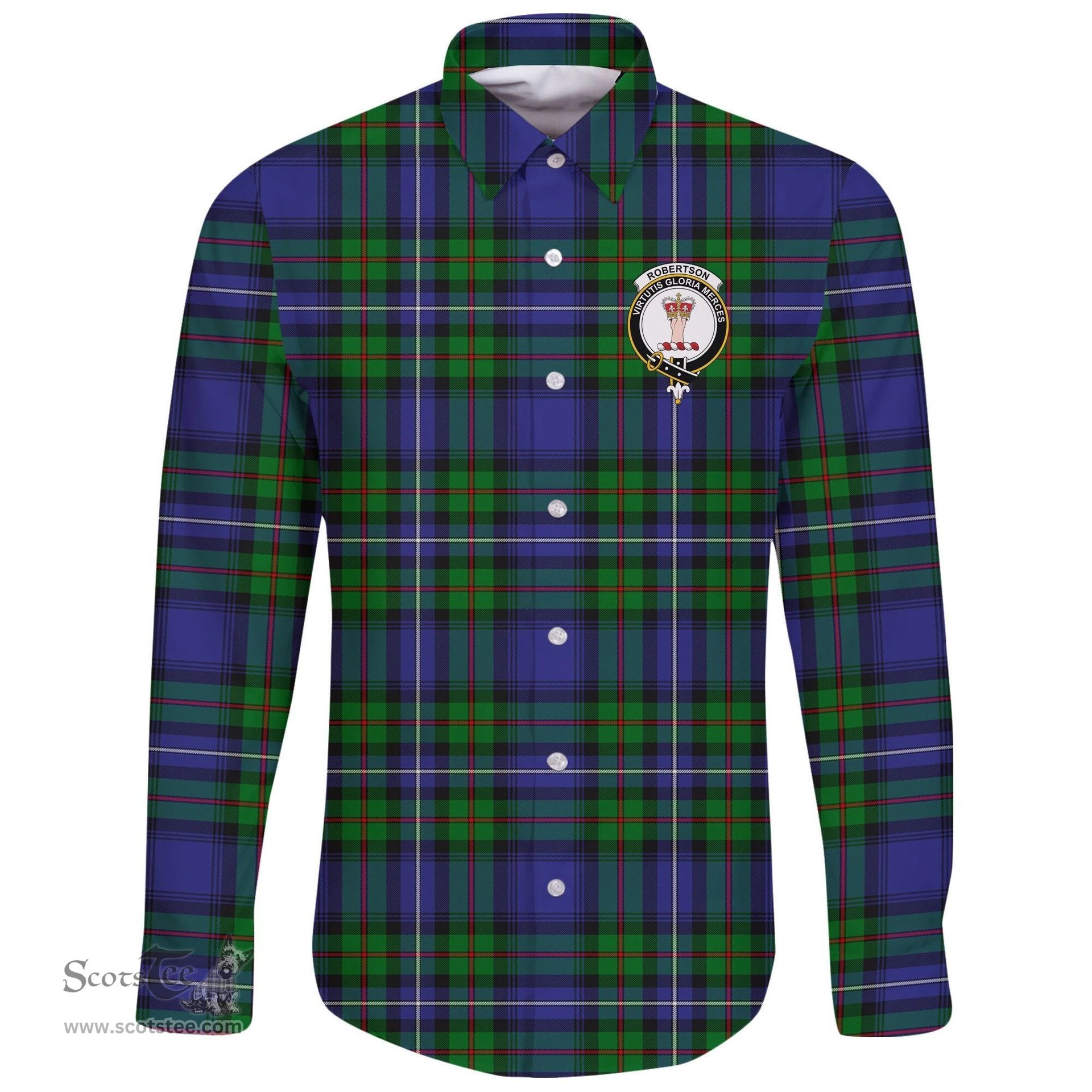Scottish Robertson Hunting Modern Clan Tartan Long Sleeve Button Shirt - Crest Classic Scottish Plaid Tartan Plaid