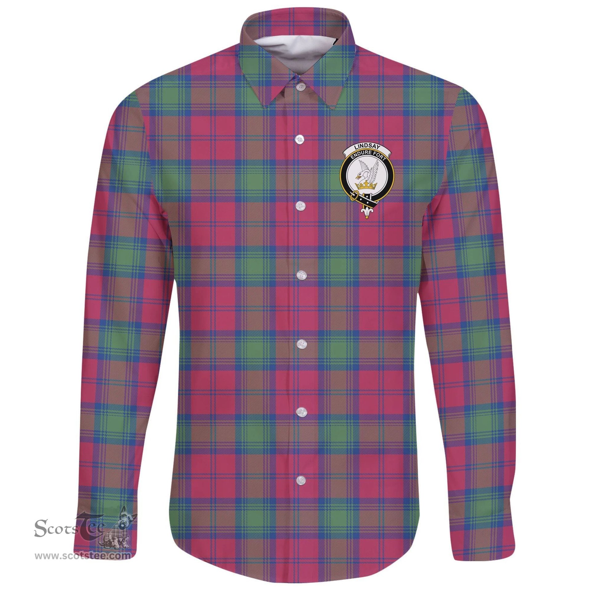 Scottish Lindsay Ancient Clan Tartan Long Sleeve Button Shirt - Crest Classic Scottish Plaid Tartan Plaid