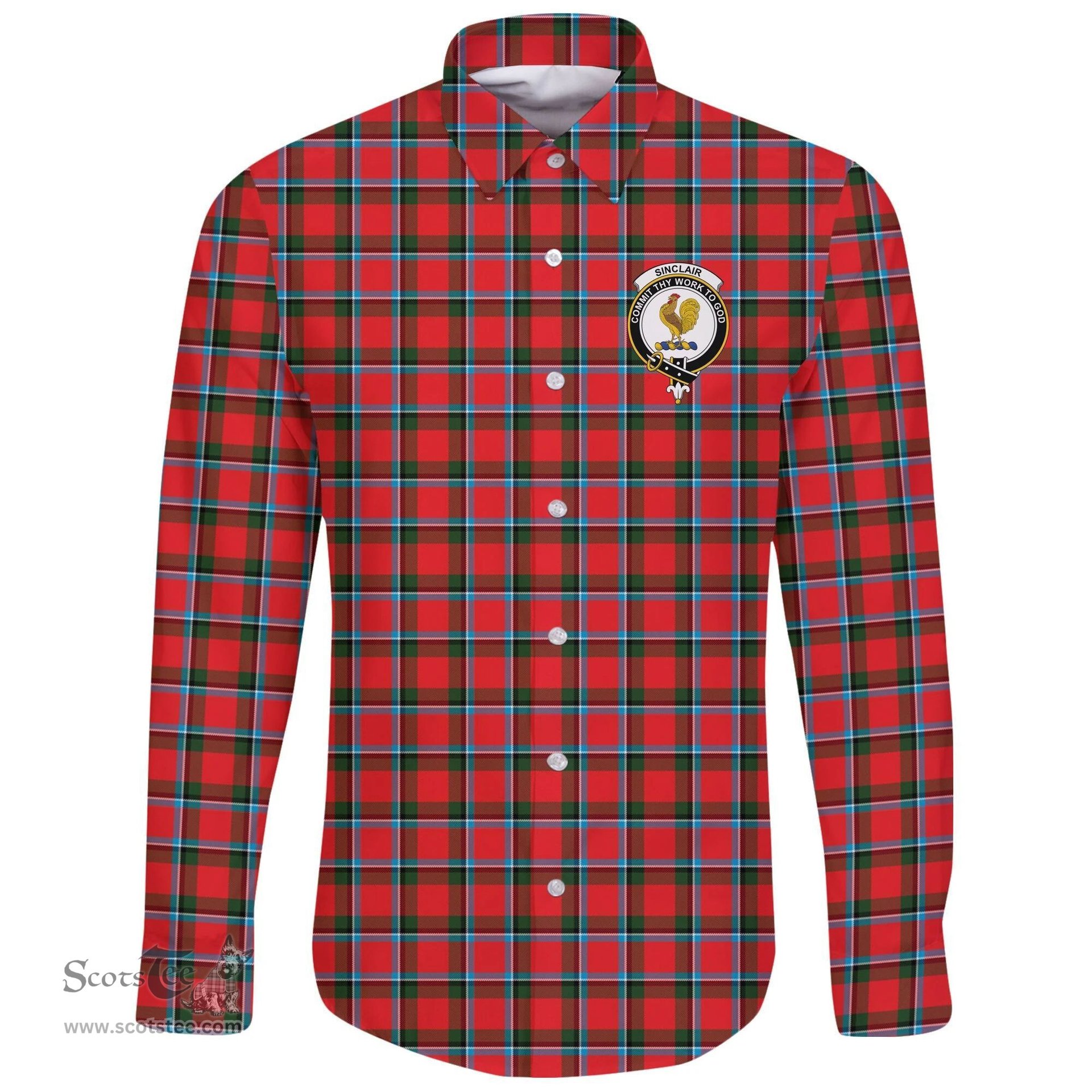 Scottish Sinclair Modern Clan Tartan Long Sleeve Button Shirt - Crest Classic Scottish Plaid Tartan Plaid