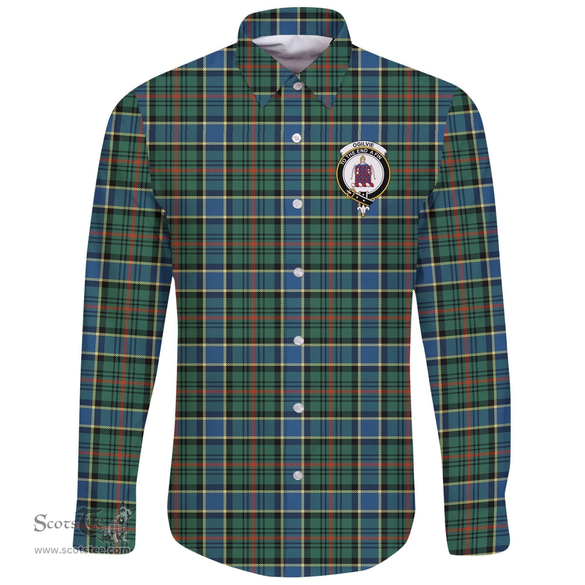 Scottish Ogilvie Hunting Modern Clan Tartan Long Sleeve Button Shirt - Crest Classic Scottish Plaid Tartan Plaid