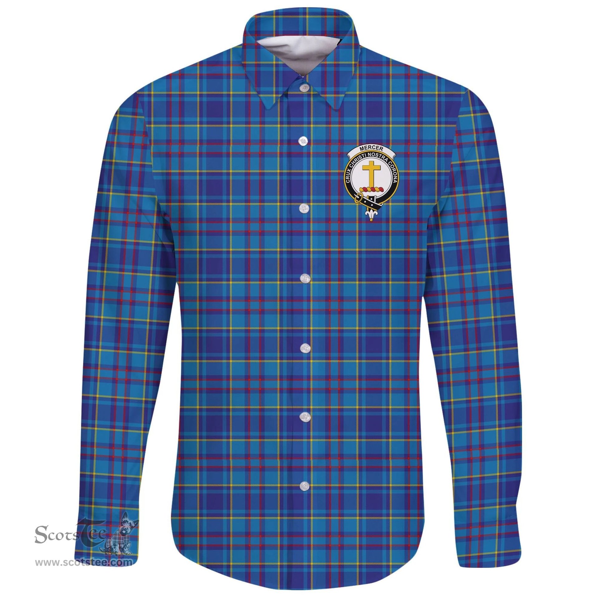 Scottish Mercer Modern Clan Tartan Long Sleeve Button Shirt - Crest Classic Scottish Plaid Tartan Plaid