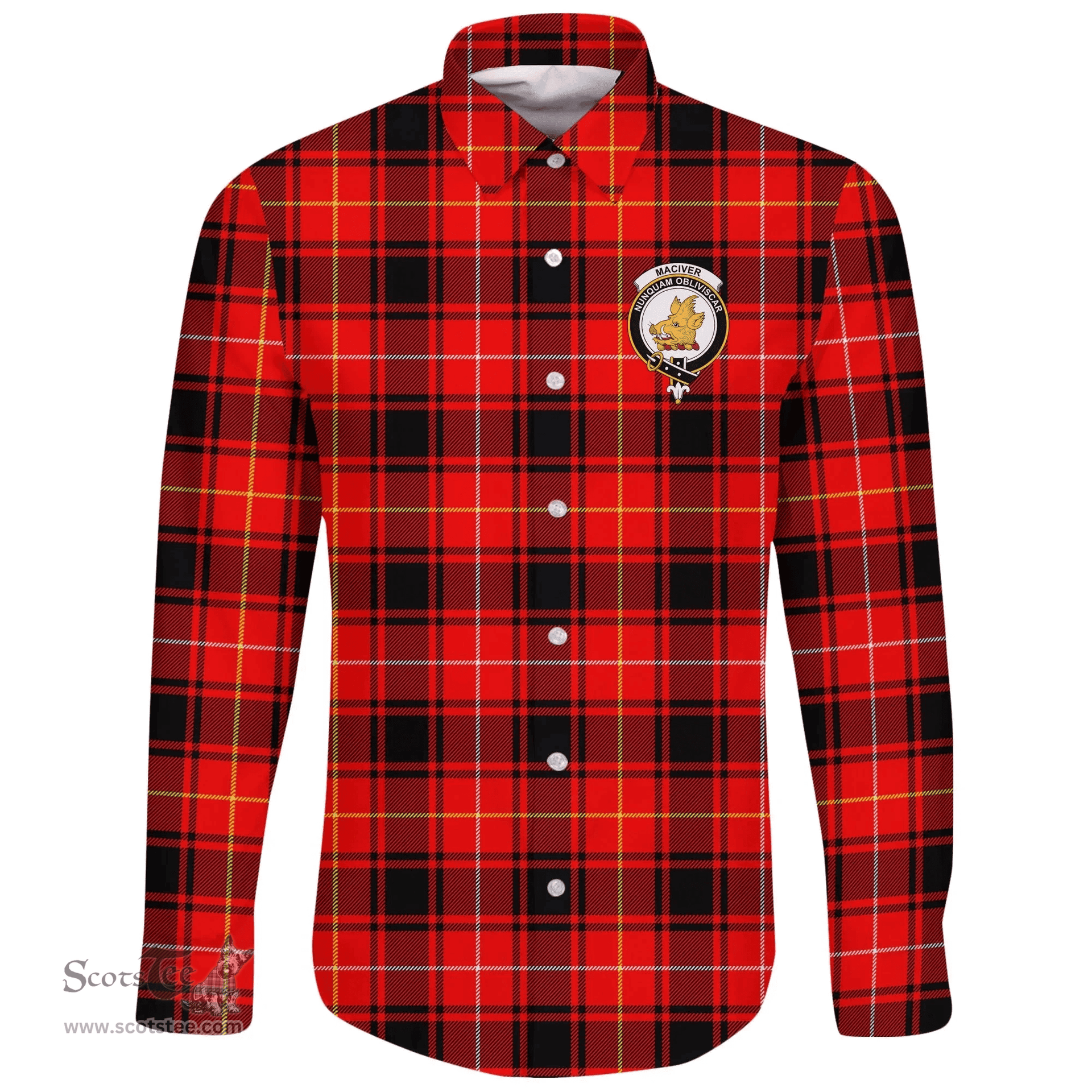 Scottish MacIver Modern Clan Tartan Long Sleeve Button Shirt - Crest Classic Scottish Plaid Tartan Plaid