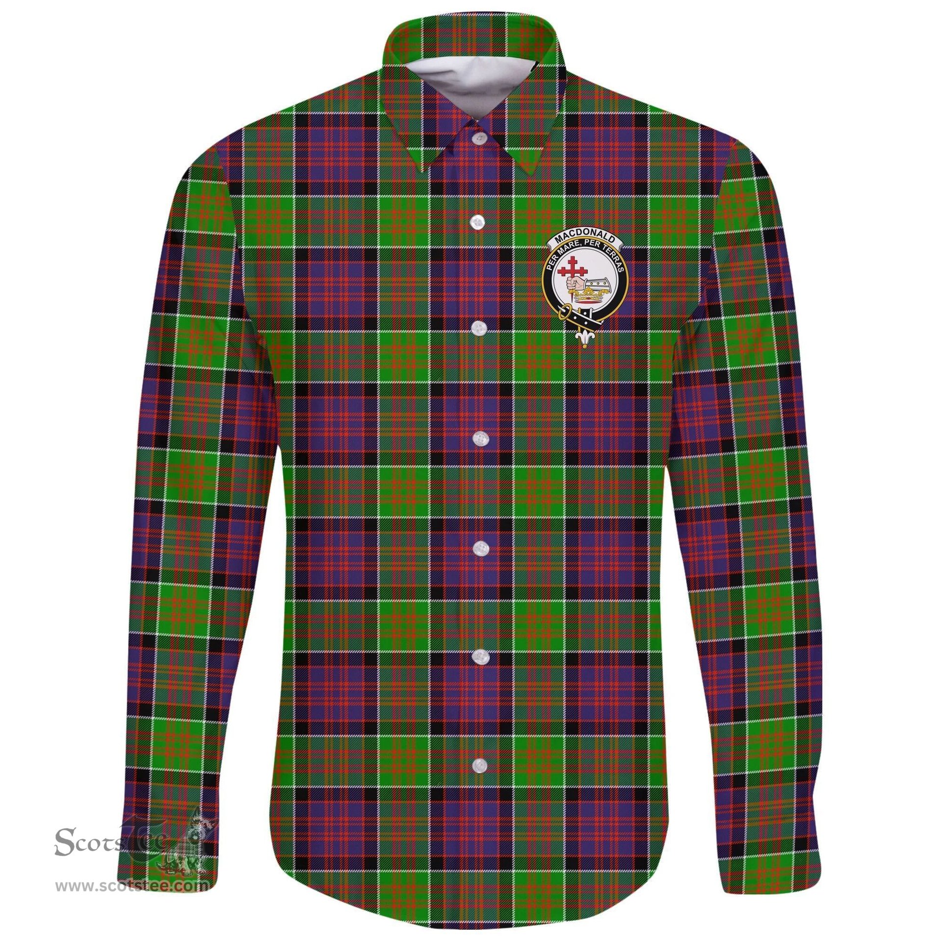 Scottish MacDonald of Clanranald Clan Tartan Long Sleeve Button Shirt - Crest Classic Scottish Plaid Tartan Plaid