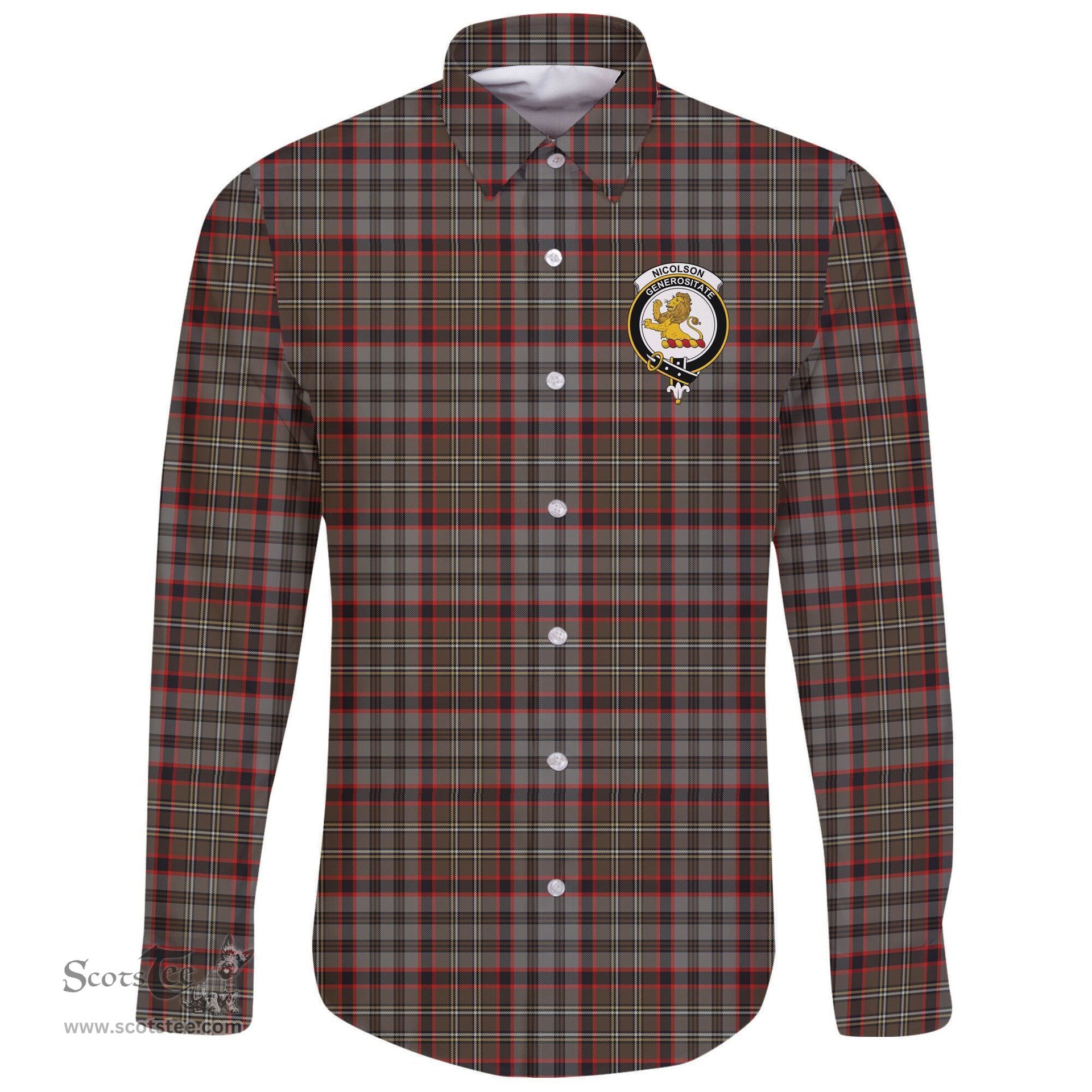 Scottish Nicolson Hunting Weathered Clan Tartan Long Sleeve Button Shirt - Crest Classic Scottish Plaid Tartan Plaid