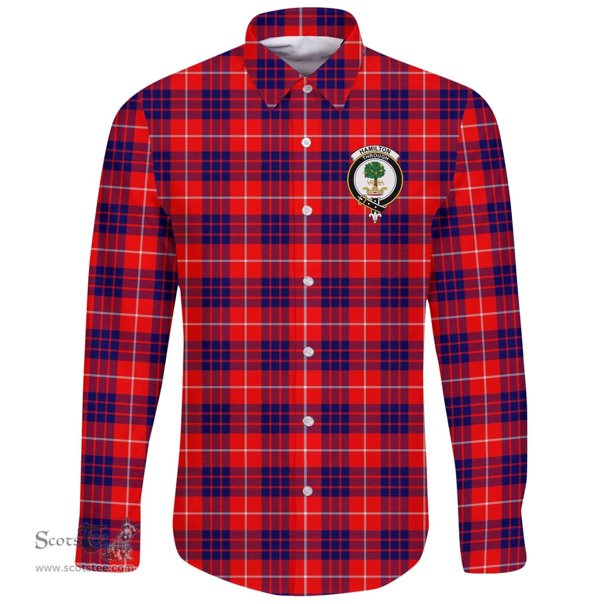Scottish Hamilton Modern Clan Tartan Long Sleeve Button Shirt - Crest Classic Scottish Plaid Tartan Plaid