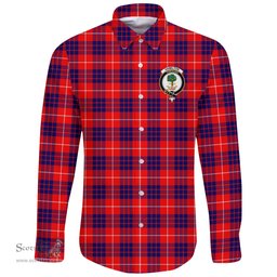 Scottish Hamilton Modern Clan Tartan Long Sleeve Button Shirt - Crest Classic Scottish Plaid Tartan Plaid