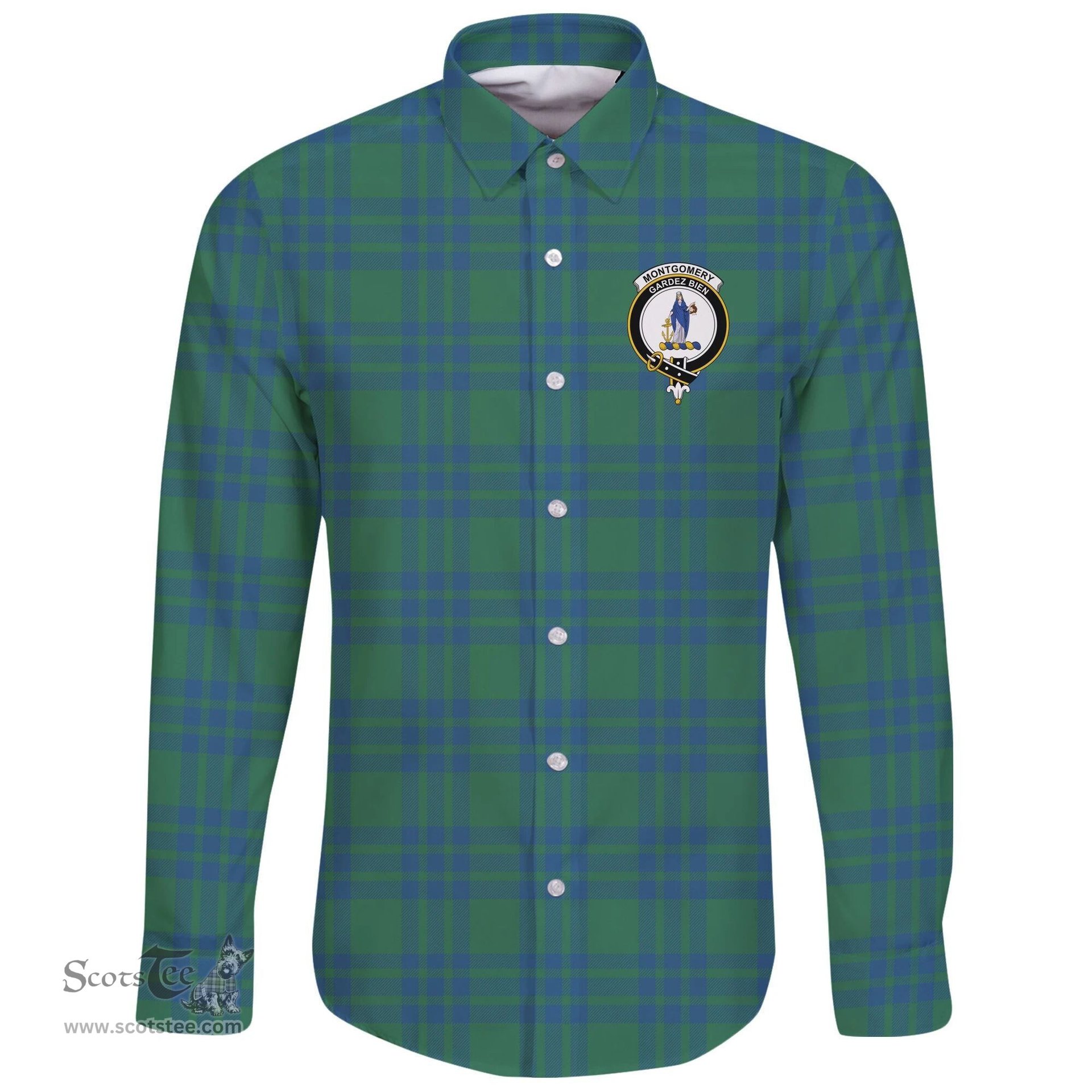 Scottish Montgomery Ancient Clan Tartan Long Sleeve Button Shirt - Crest Classic Scottish Plaid Tartan Plaid