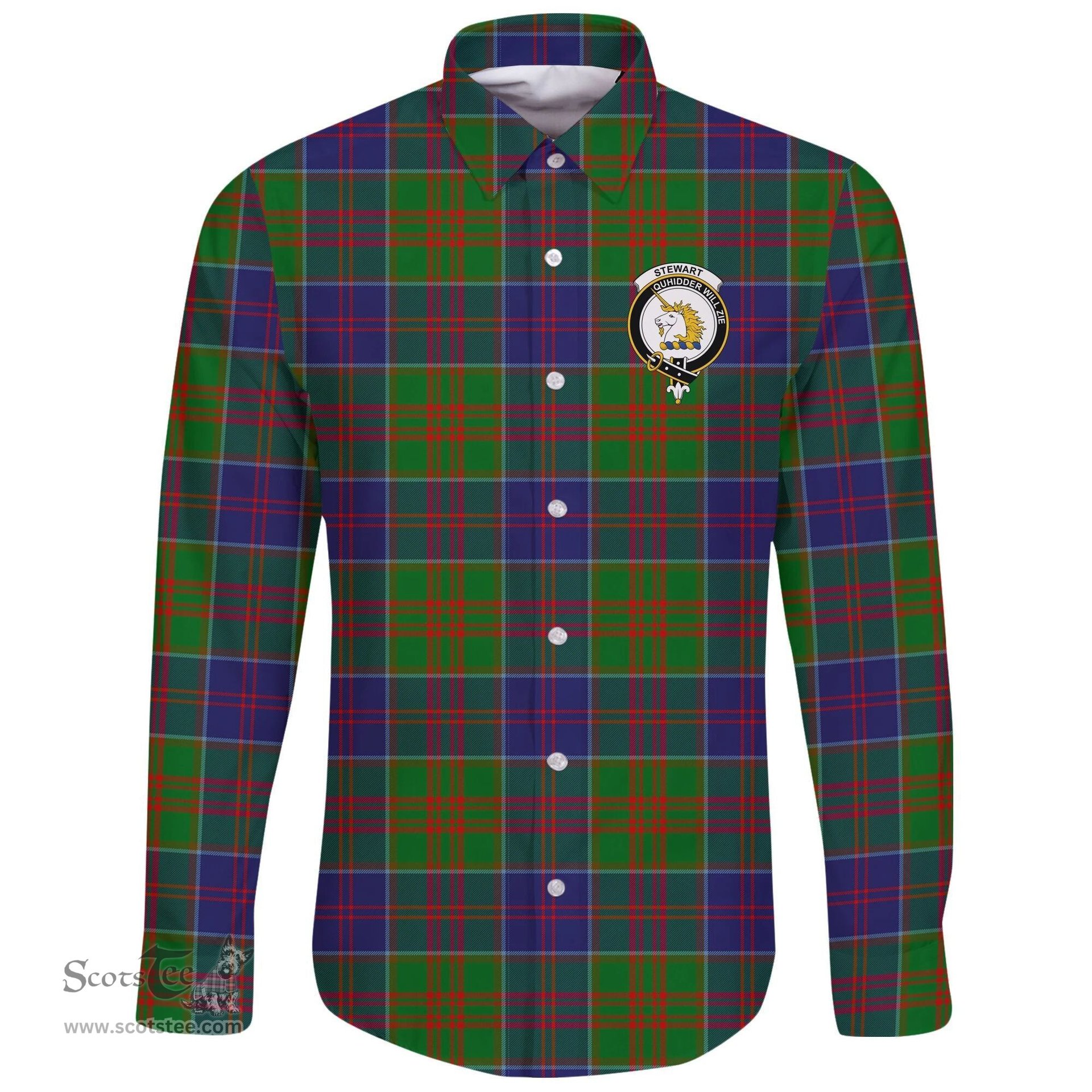 Scottish Stewart of Appin Hunting Modern Clan Tartan Long Sleeve Button Shirt - Crest Classic Scottish Plaid Tartan Plaid
