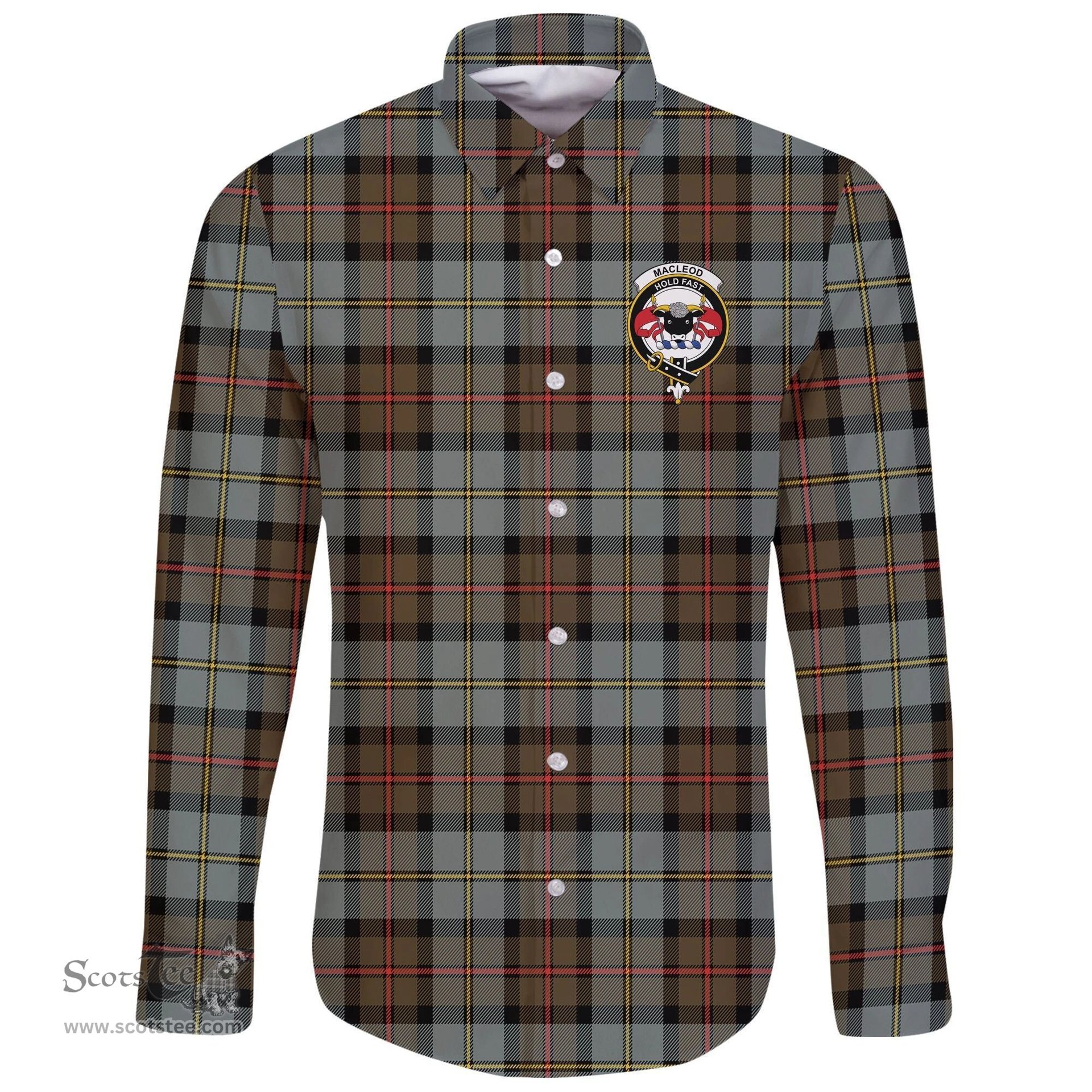 Scottish MacLeod of Harris Weathered Clan Tartan Long Sleeve Button Shirt - Crest Classic Scottish Plaid Tartan Plaid