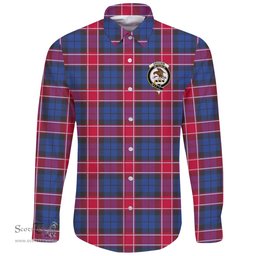 Scottish Graham of Menteith Red Clan Tartan Long Sleeve Button Shirt - Crest Classic Scottish Plaid Tartan Plaid