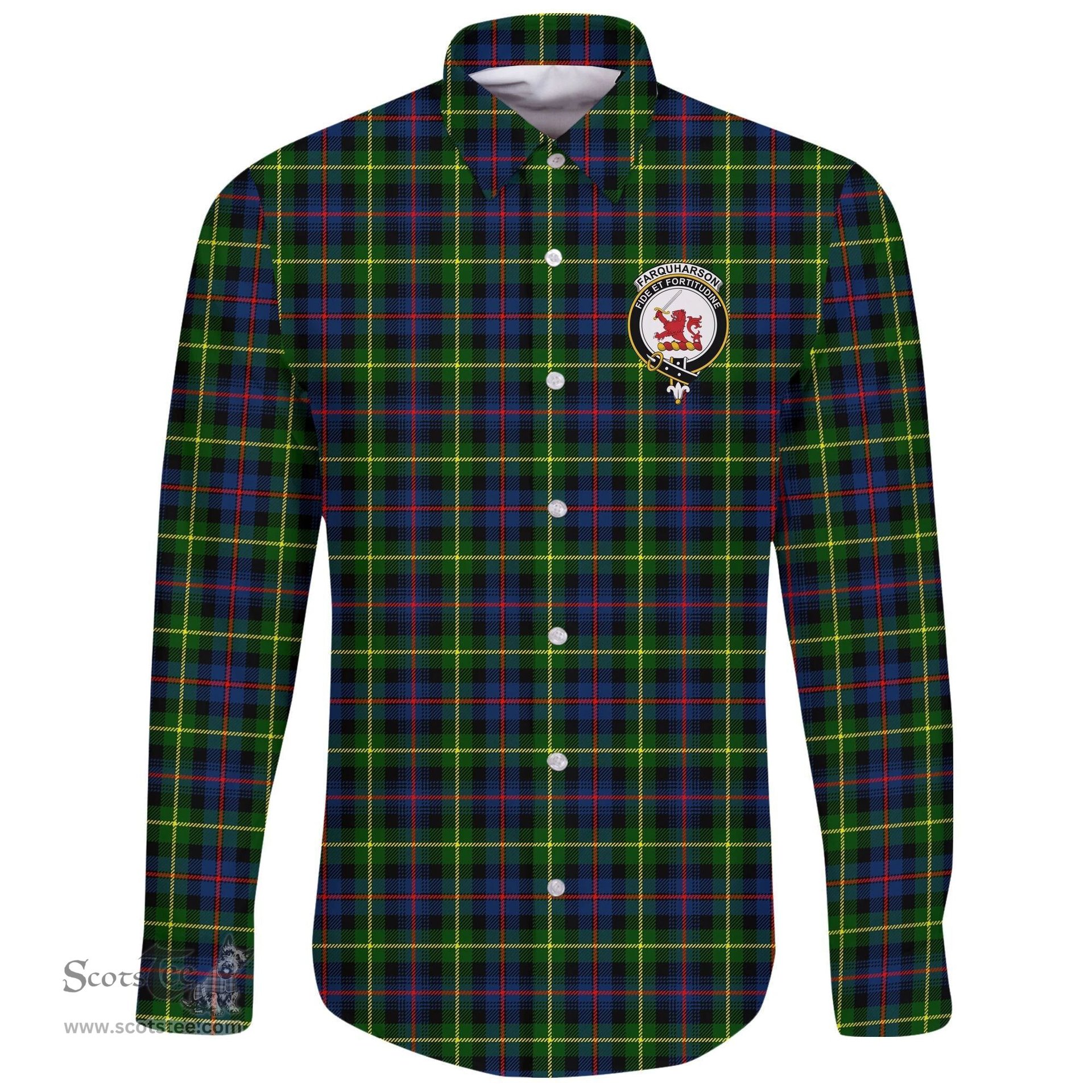 Scottish Farquharson Modern Clan Tartan Long Sleeve Button Shirt - Crest Classic Scottish Plaid Tartan Plaid