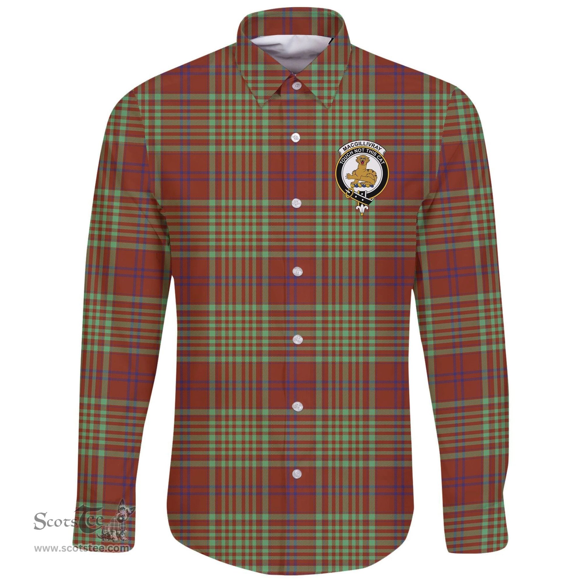 Scottish MacGillivray Hunting Ancient Clan Tartan Long Sleeve Button Shirt - Crest Classic Scottish Plaid Tartan Plaid