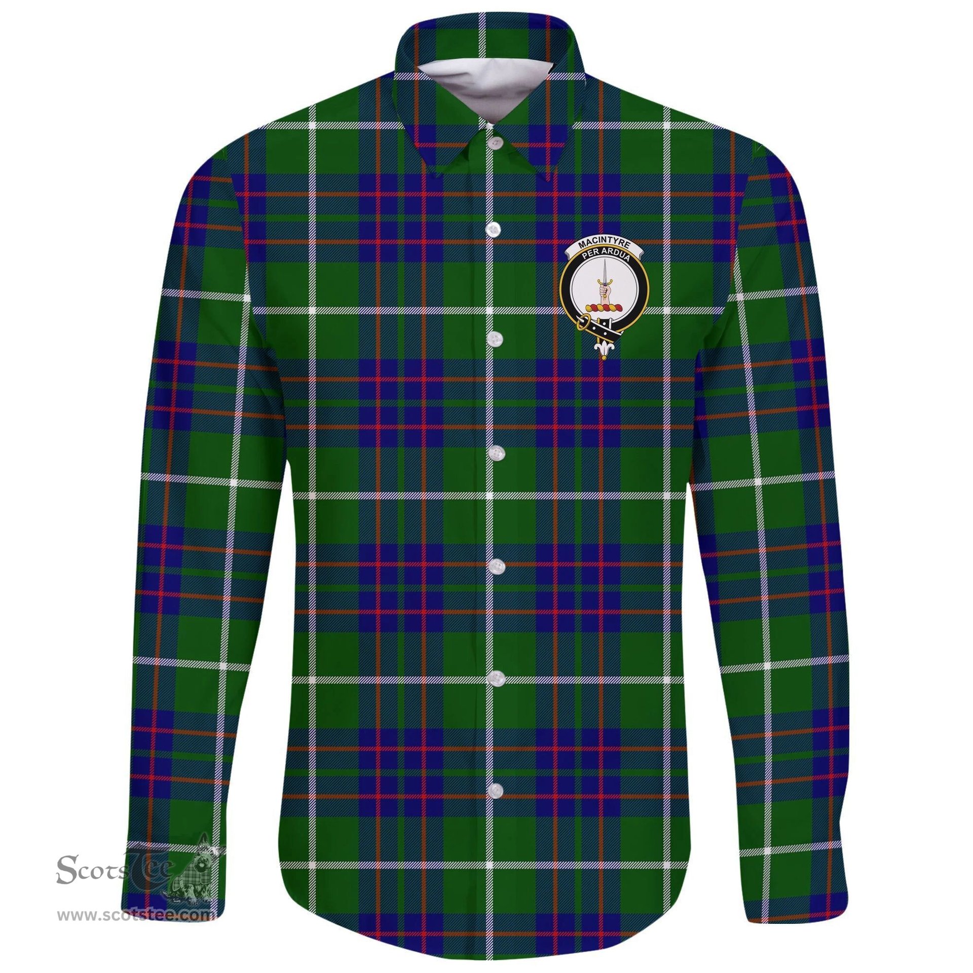 Scottish MacIntyre Hunting Modern Clan Tartan Long Sleeve Button Shirt - Crest Classic Scottish Plaid Tartan Plaid