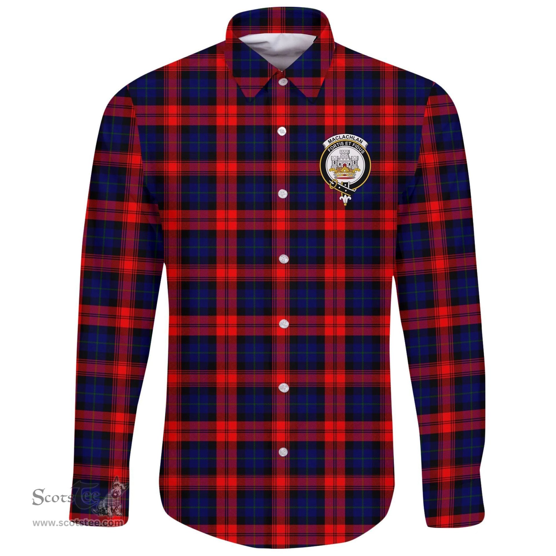 Scottish MacLachlan Modern Clan Tartan Long Sleeve Button Shirt - Crest Classic Scottish Plaid Tartan Plaid