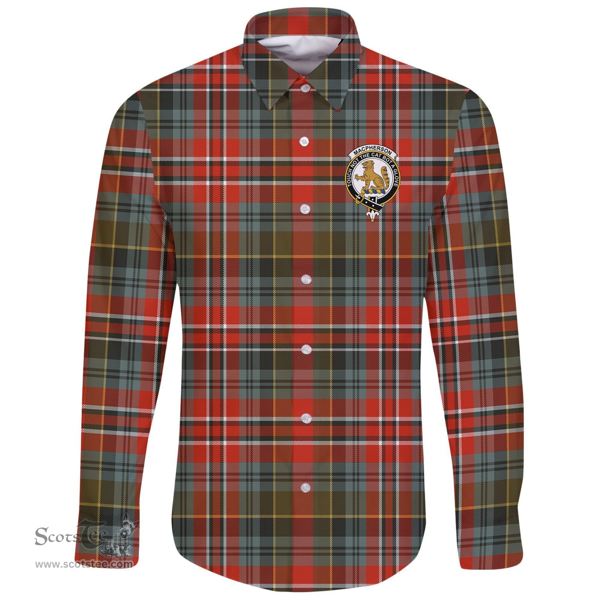 Scottish MacPherson Weathered Clan Tartan Long Sleeve Button Shirt - Crest Classic Scottish Plaid Tartan Plaid