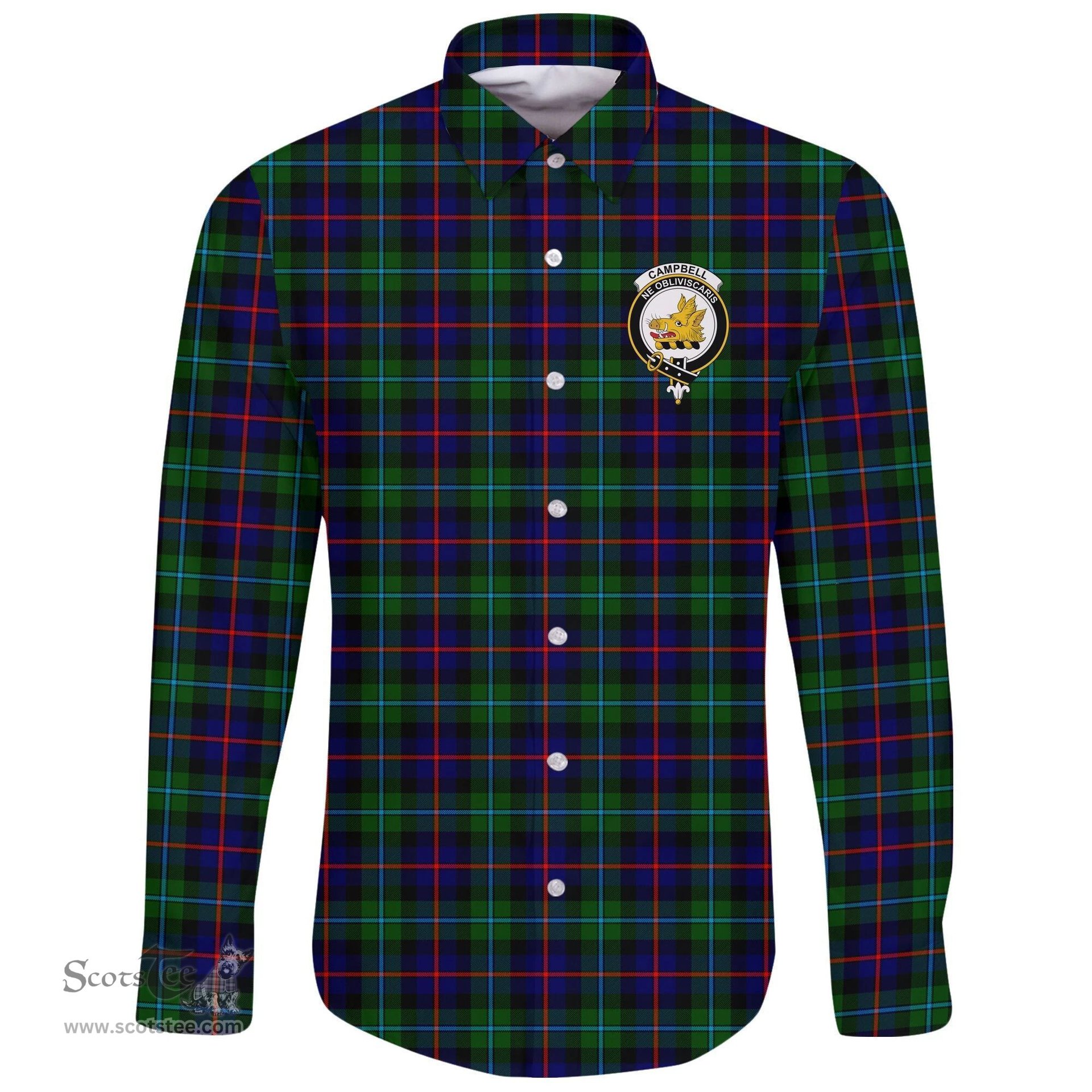 Scottish Campbell of Cawdor Modern Clan Tartan Long Sleeve Button Shirt - Crest Classic Scottish Plaid Tartan Plaid