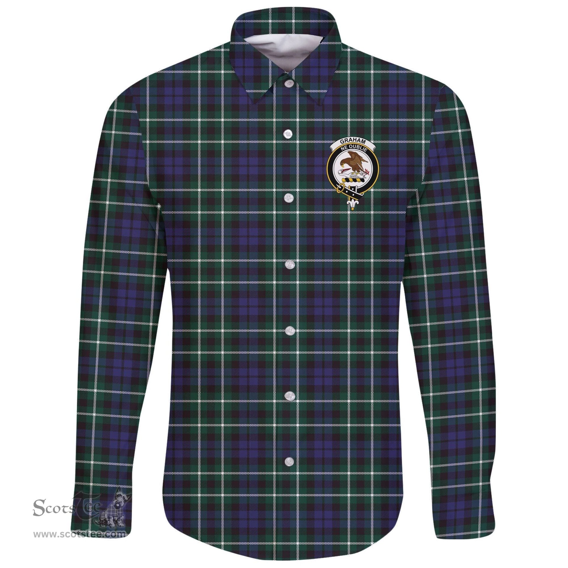 Scottish Graham of Montrose Modern Clan Tartan Long Sleeve Button Shirt - Crest Classic Scottish Plaid Tartan Plaid