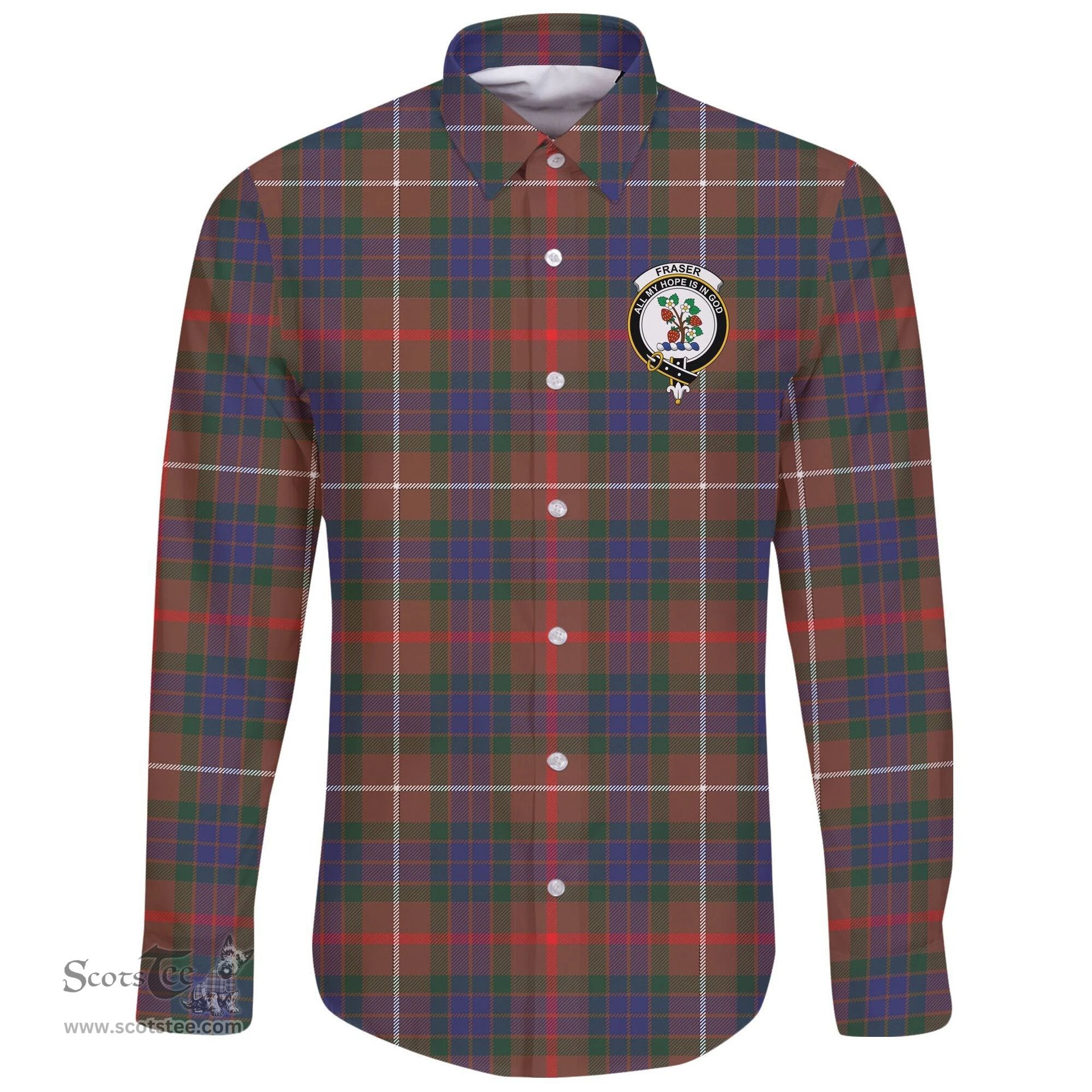 Scottish Fraser Hunting Modern Clan Tartan Long Sleeve Button Shirt - Crest Classic Scottish Plaid Tartan Plaid