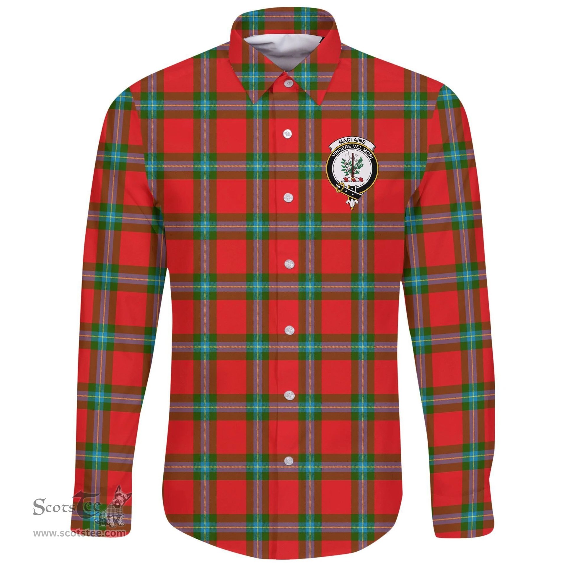 Scottish MacLaine of Loch Buie Hunting Ancient Clan Tartan Long Sleeve Button Shirt - Crest Classic Scottish Plaid Tartan Plaid