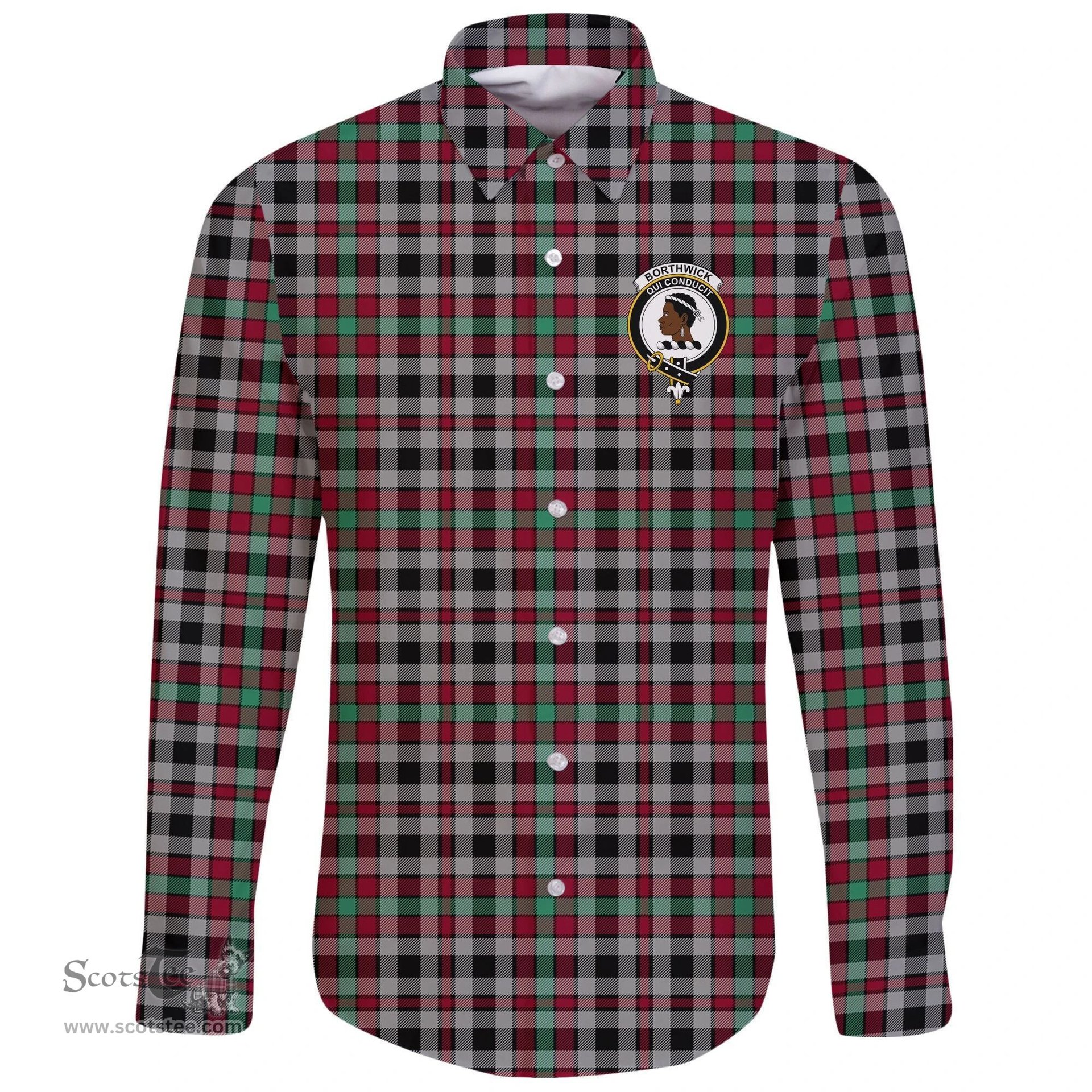 Scottish Borthwick Ancient Clan Tartan Long Sleeve Button Shirt - Crest Classic Scottish Plaid Tartan Plaid