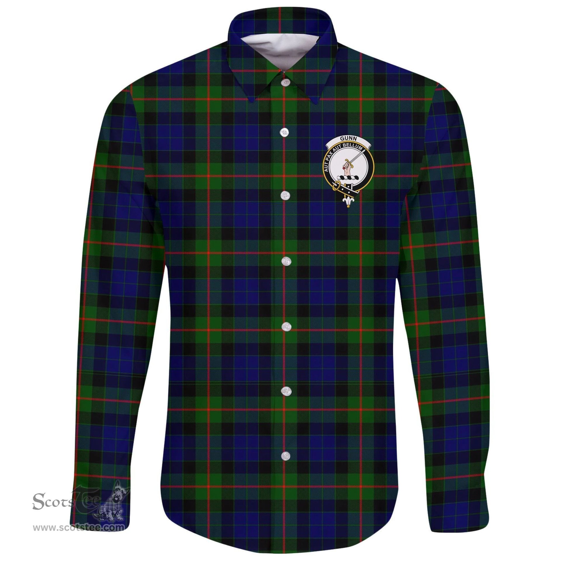 Scottish Gunn Modern Clan Tartan Long Sleeve Button Shirt - Crest Classic Scottish Plaid Tartan Plaid