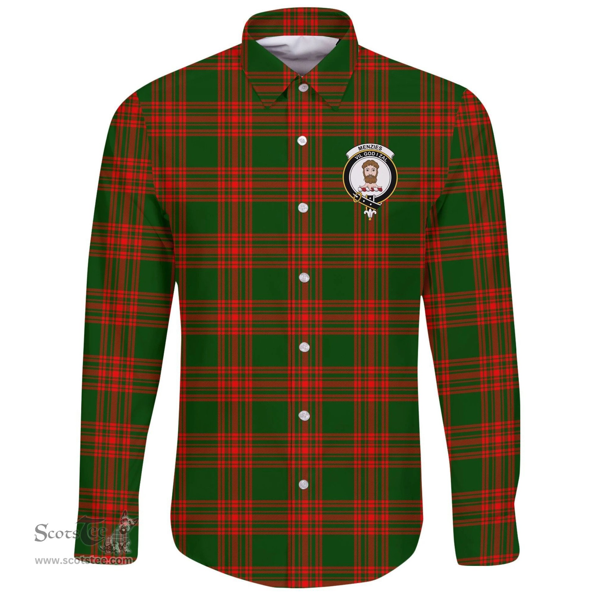 Scottish Menzies Green Modern Clan Tartan Long Sleeve Button Shirt - Crest Classic Scottish Plaid Tartan Plaid